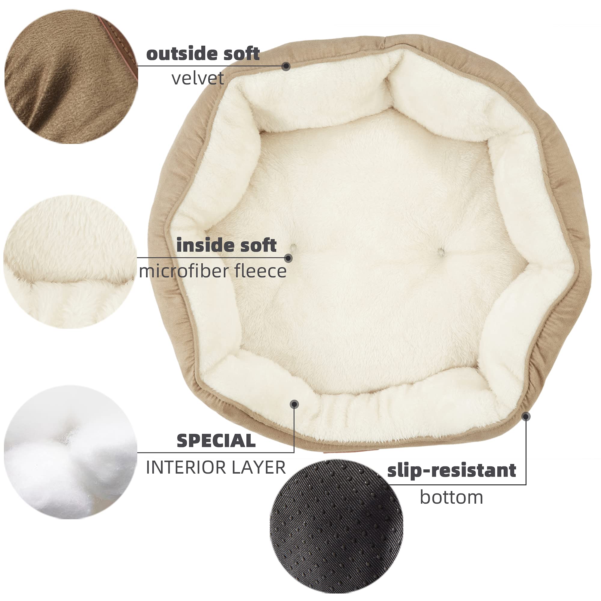 Asvin Medium Dog Bed For Medium Dogs, Large Cat Beds For Indoor Cats, Pet Bed For Puppy And Kitty, Extra Soft & Machine Washable With Anti-Slip & Water-Resistant Oxford Bottom, Light Brown, 25 Inches