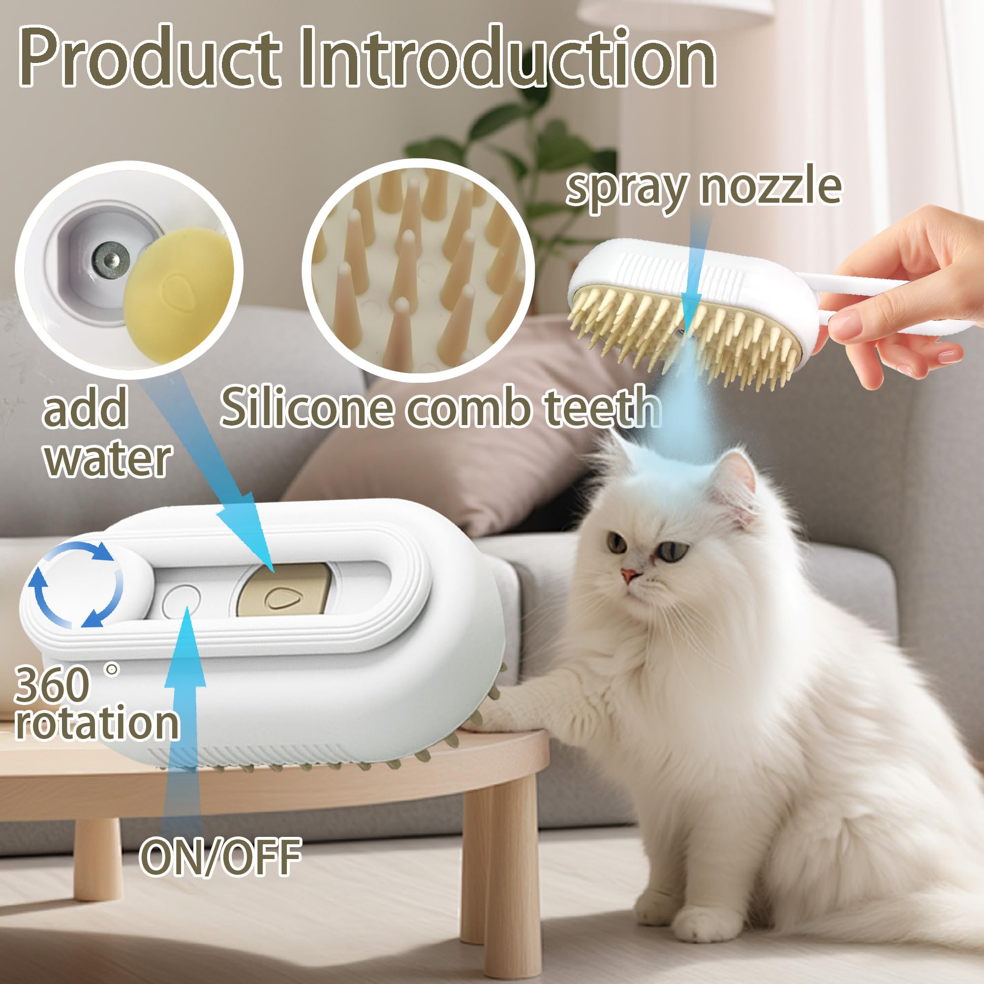 Cat Steam Brush for Shedding Dog Brush with Steam Pet Hair Cleaning Brush Comb for Spray 3 in 1 Pet Grooming (grey)