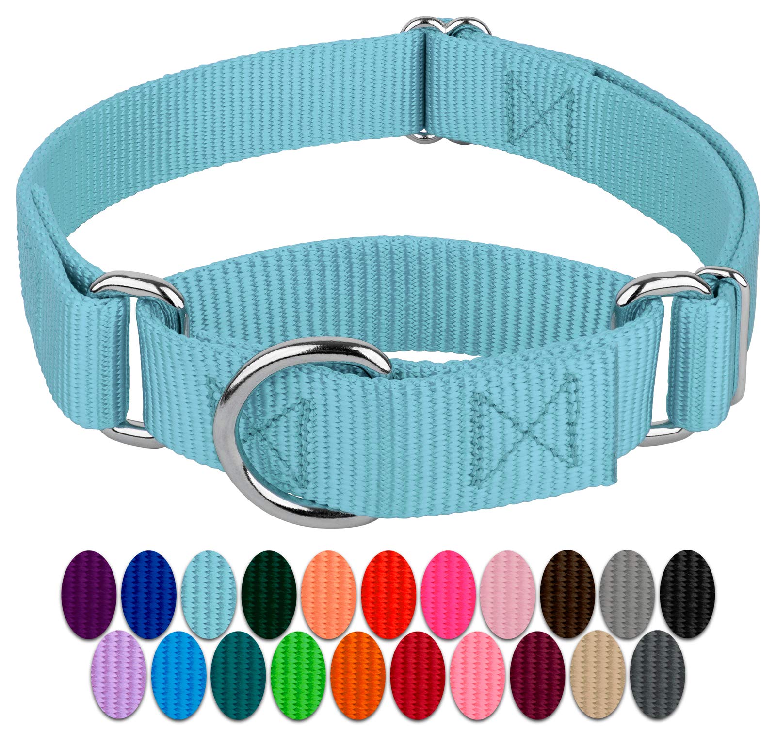 Country Brook Petz - Ocean Blue Martingale Heavy Duty Nylon Dog Collar - 21 Vibrant Color Options (3/8 Inch Width, Micro)