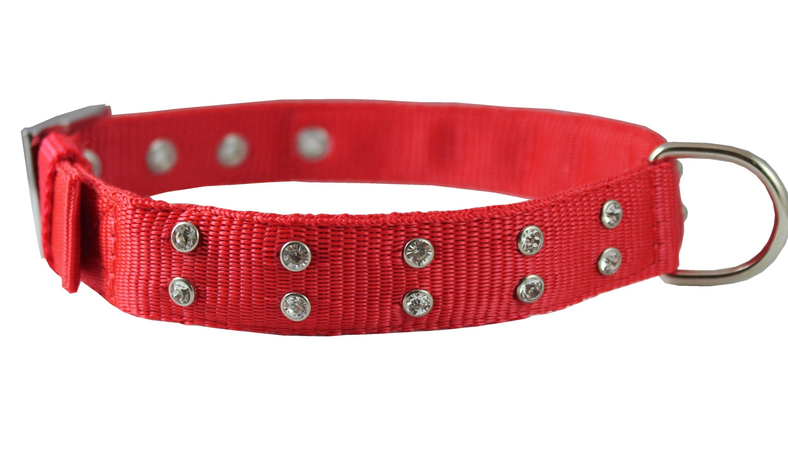 Double Nylon Dog Collar Rhinestones 1' Wide Fits 17'-21.5' Neck Labrador. Amstaff, Retriever
