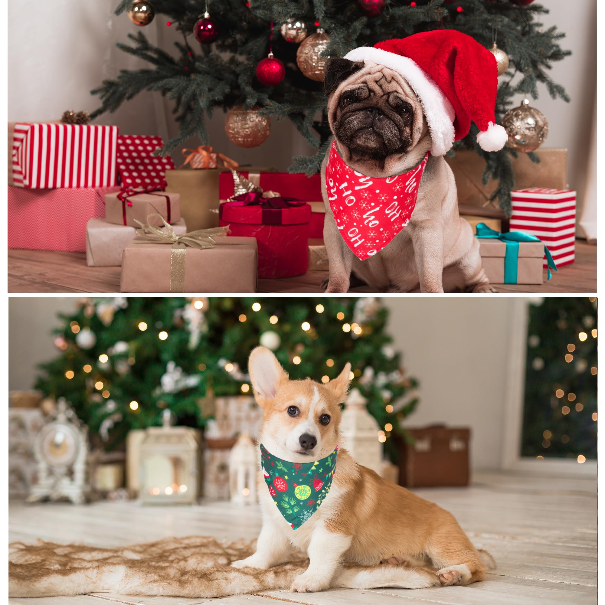 ADOGGYGO 4 Pack Dog Bandana Christmas Dog Scarf Triangle Bibs Kerchief Set Pet Costume Accessories Decoration for Medium Large D