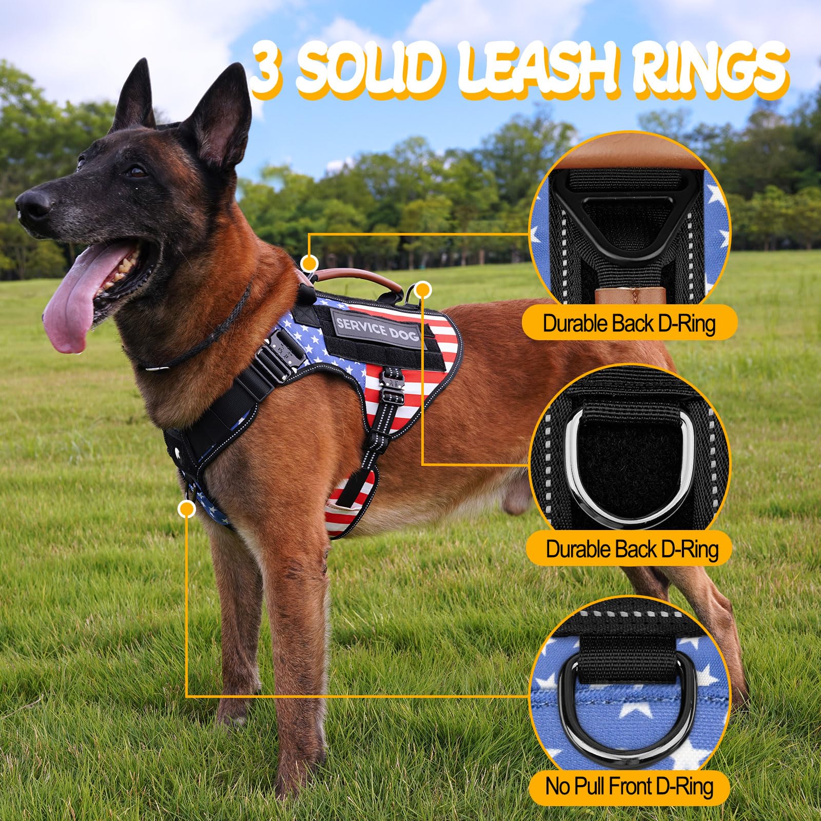 Service Dog Vest - HEYCAHVA Tactical Dog Harness Full Metal Buckles for Large Medium Dogs Reflective No Pull Dog Harnesses with