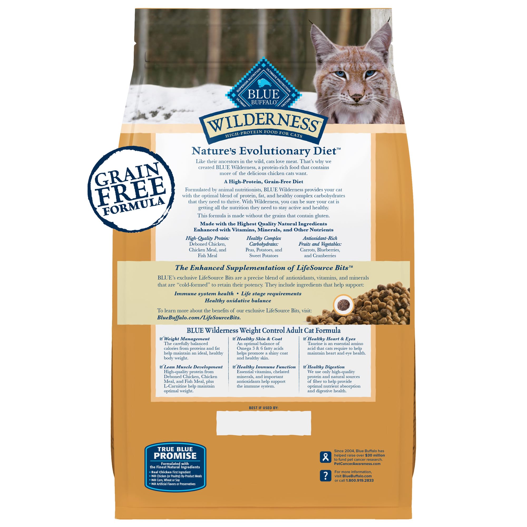 Blue Buffalo Wilderness Weight Control High-Protein, Grain-Free Natural Chicken Dry Food for Adult Cats, 11 lbs.