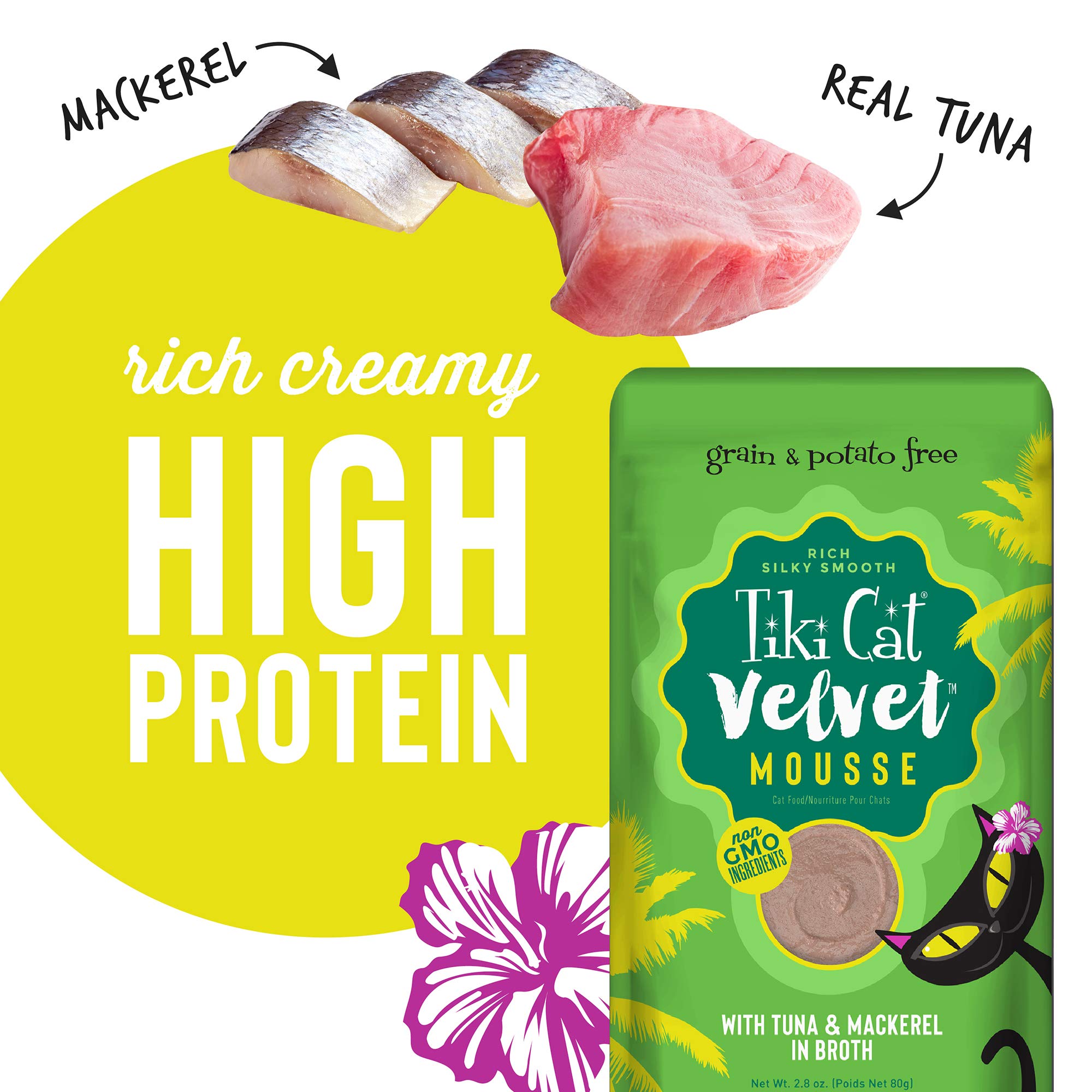 Tiki Cat Luau Velvet Mousse, Tuna & Mackerel in Broth, Complete Nutrition for Balanced Diet, Wet Cat Food For All Life Stages, 2