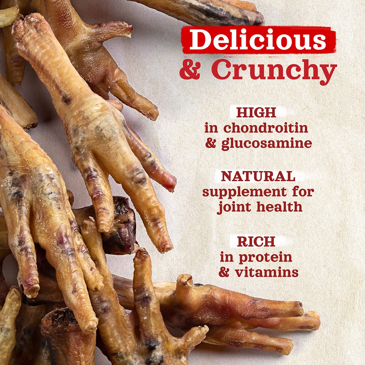 Natural Farm Nail-Free Chicken Feet Dog Treats (100 Pack), 100% Free-Range Air Dried Chicken Feet, No Nails, Fully Digestible, H