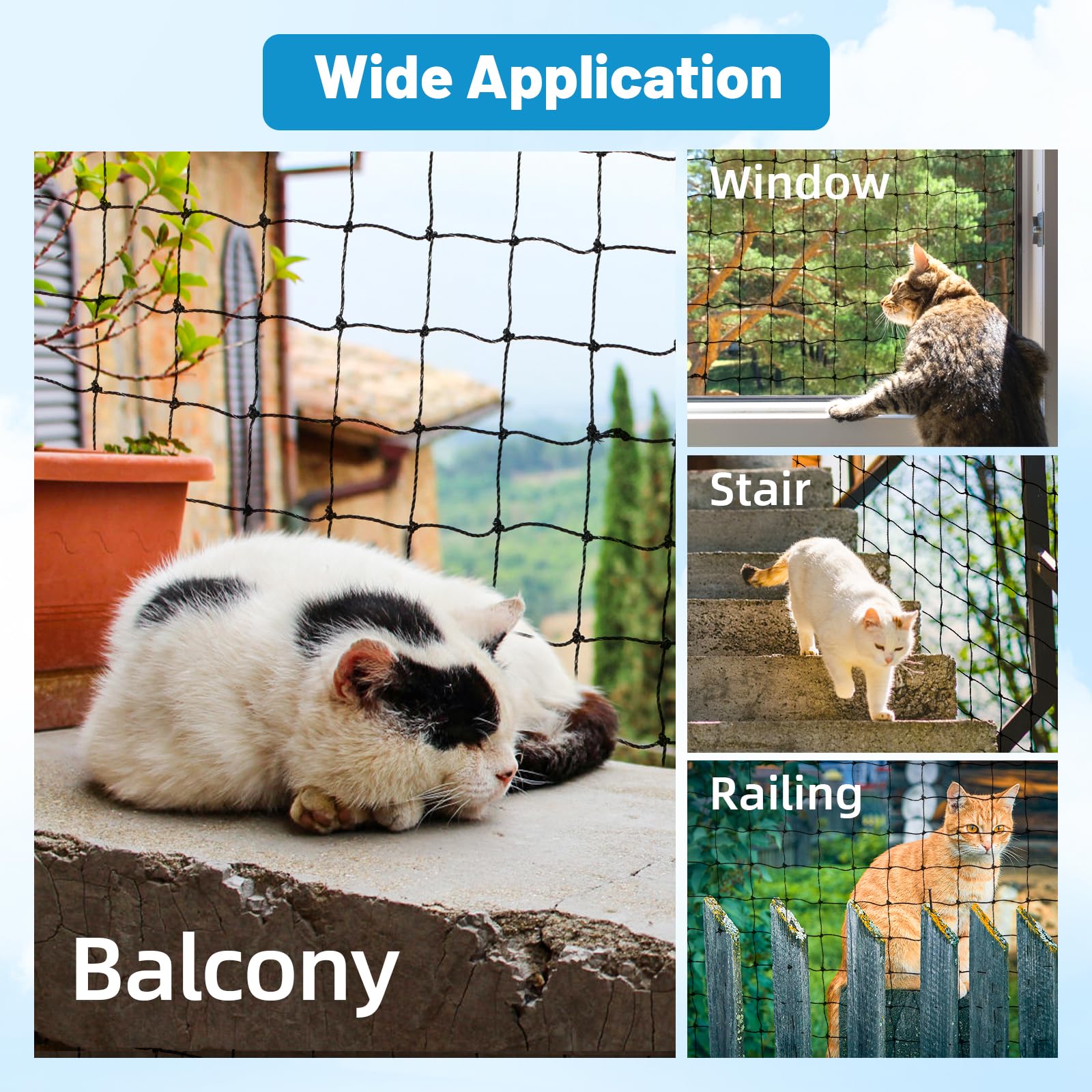 Lewondr Cat Netting Balcony, 10x26ft Steel Wire Reinforced Balcony Screen for Pets, Anti-Fall Pet Mesh Fence Cat Safety Net for