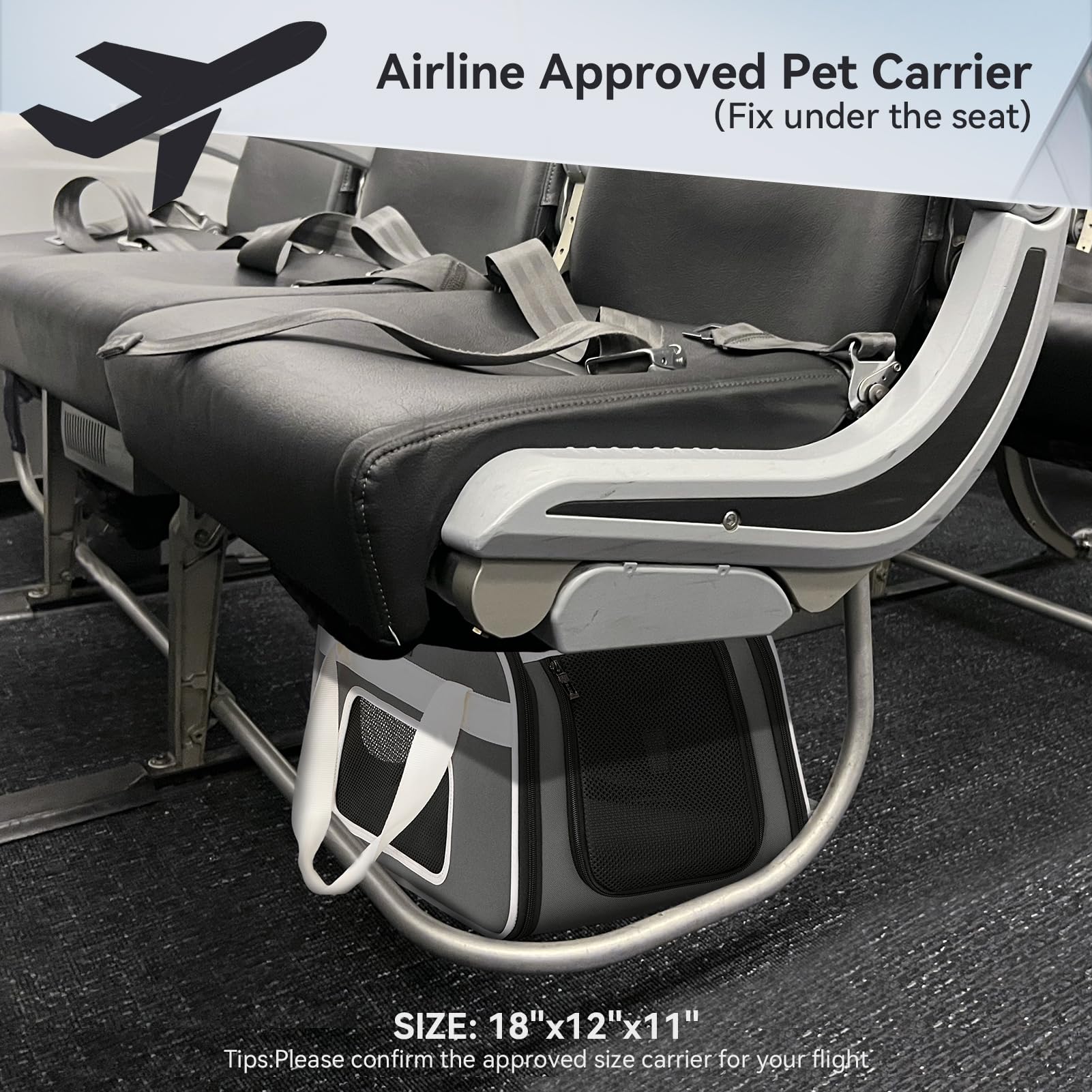 Petsfit Airline Approved Cat Carrier with Wheels, Small Size, Medium Gray, Metal, Model DLC1004622A1