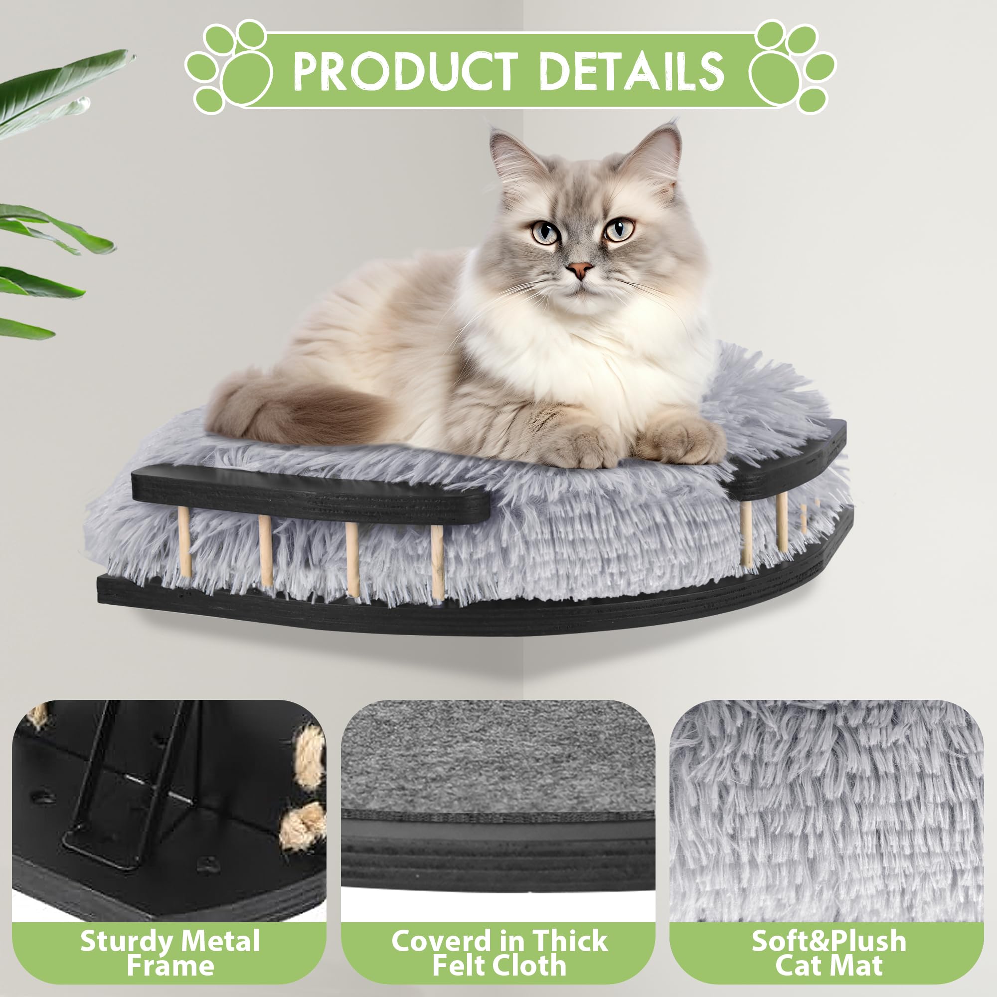 Cat Wall Furniture Set With Plush Cushion, Cat Hammock Cat Wall Shelves With 3 Cat Wall Steps, Cat Shelves And Perches For Wall