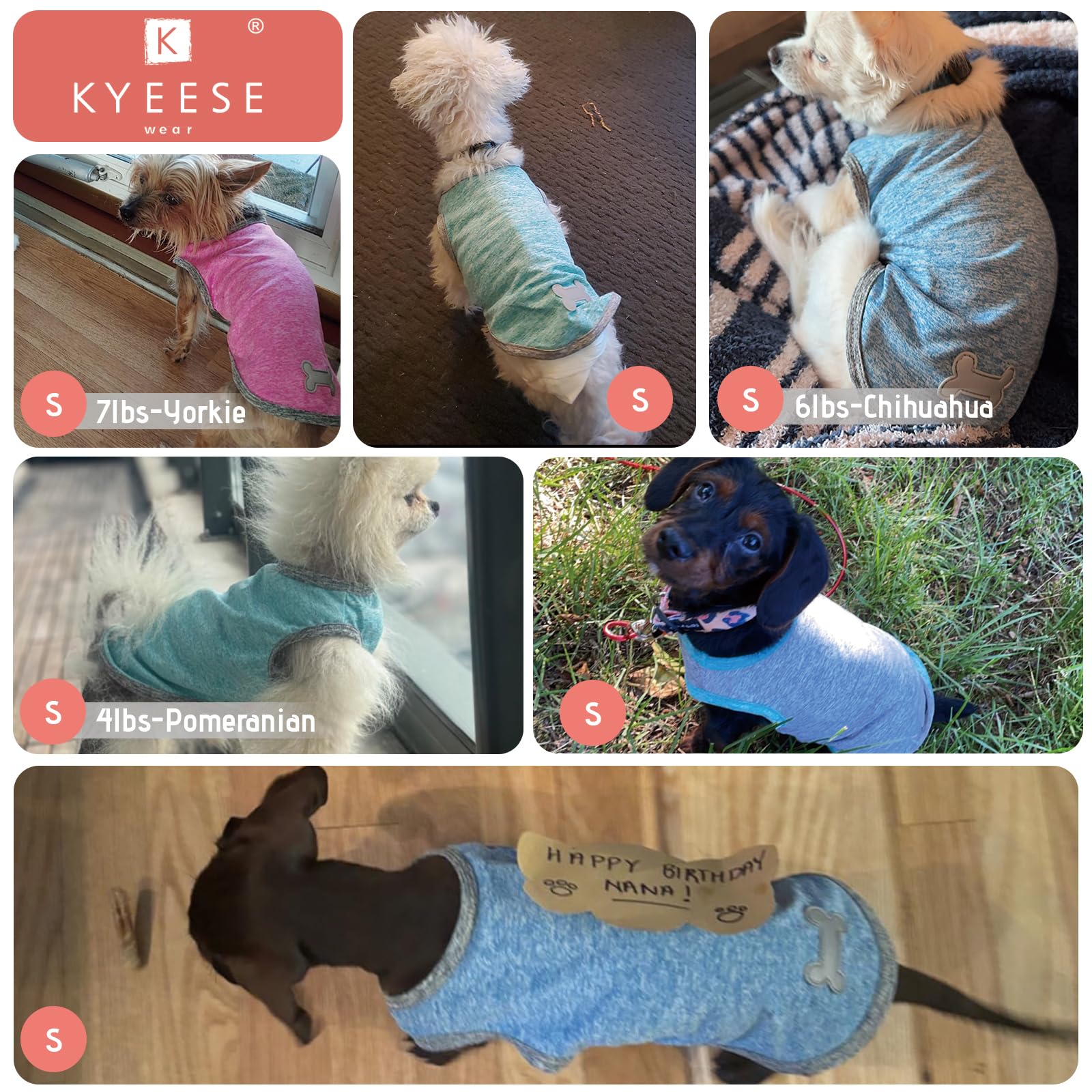 Kyeese 2 Pack Dog Shirts For Small Dogs Quick Dry Soft Stretchy Dogs T-Shirts With Reflective Label Tank Top Sleeveless Vest Sun