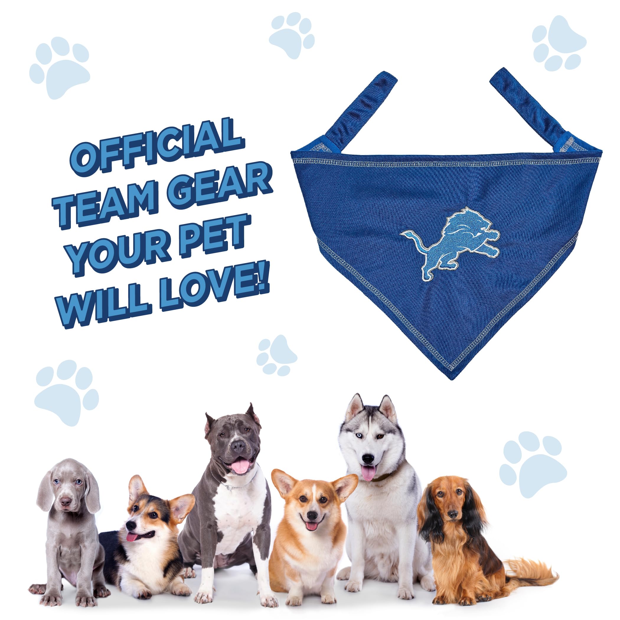 Pets First Nfl Detroit Lions Tie Bandana, Large/X-Large. Dog Bandana Scarf Bib For Pet Cat Dog. The Ultimate Game-Day, Party Ban