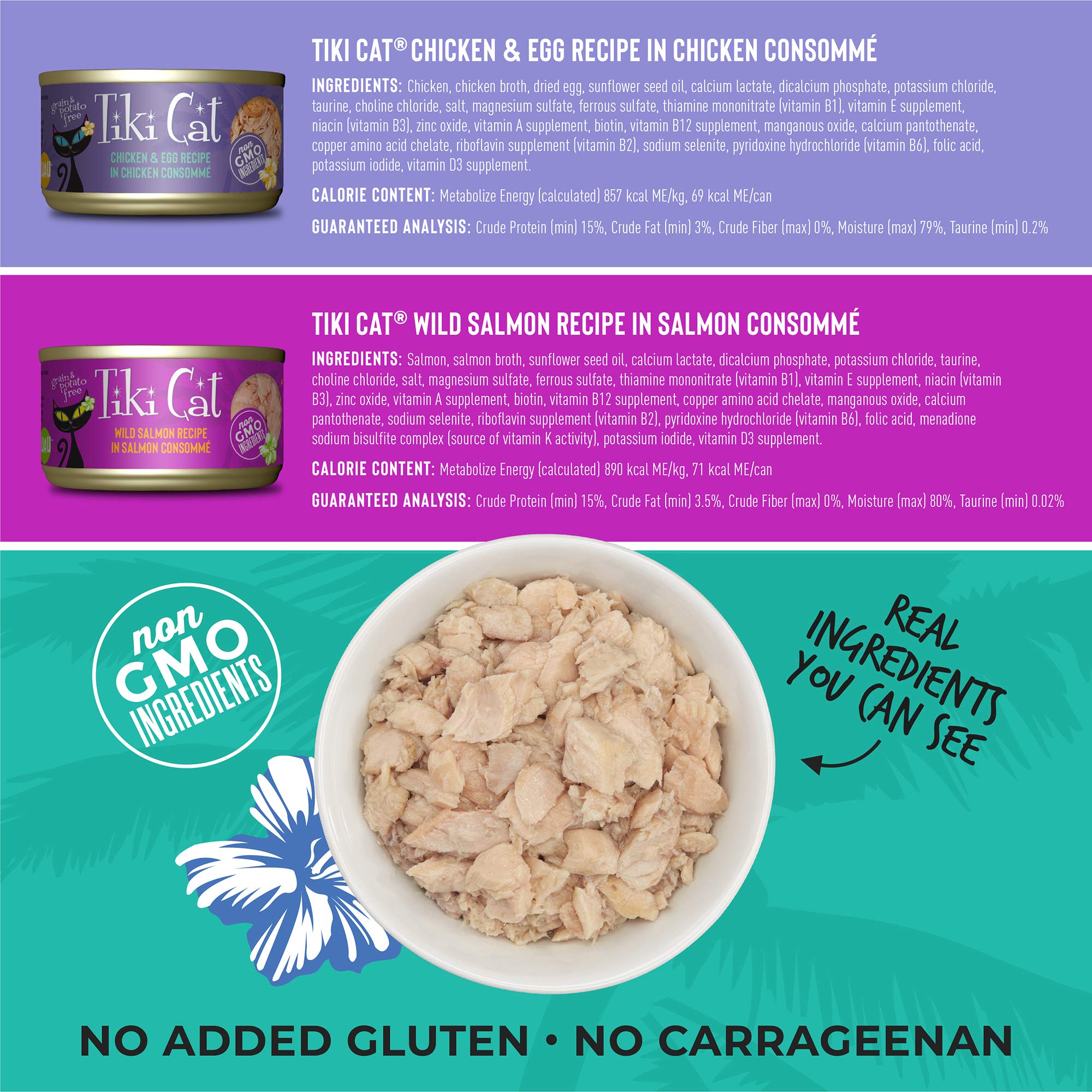 Tiki Pets Cat Luau Variety Pack Grain Free Canned Wet Cat Food, 2.8 oz Cans, Case of 12, 11201