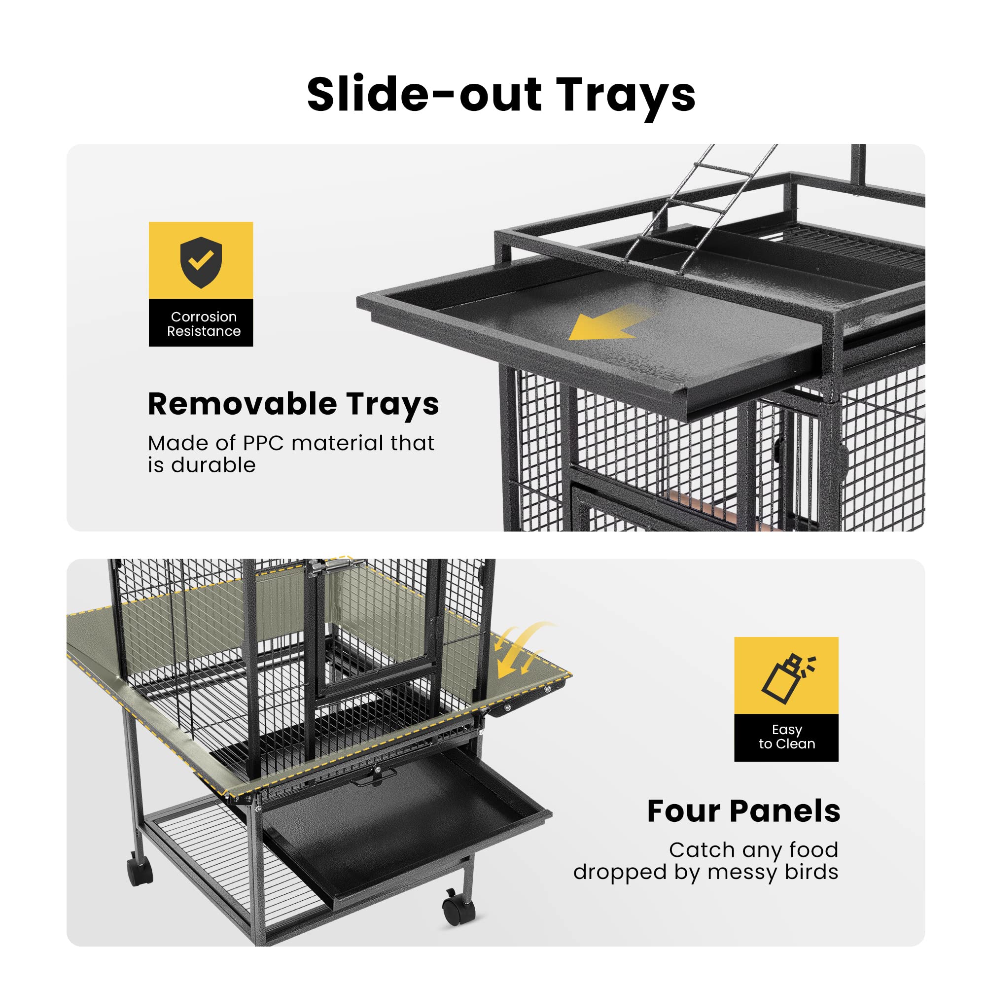 Vivohome 72 Inch Wrought Iron Large Bird Cage With Play Top And Stand For Parrots Lovebird Cockatiel Parakeets Black