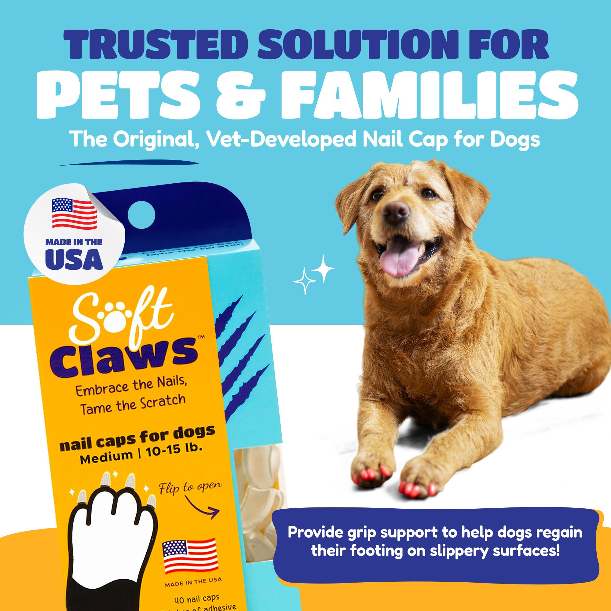 Soft Claws Canine Dog And Cat Nail Caps Take Home Kit, Medium, Sparkle Gold