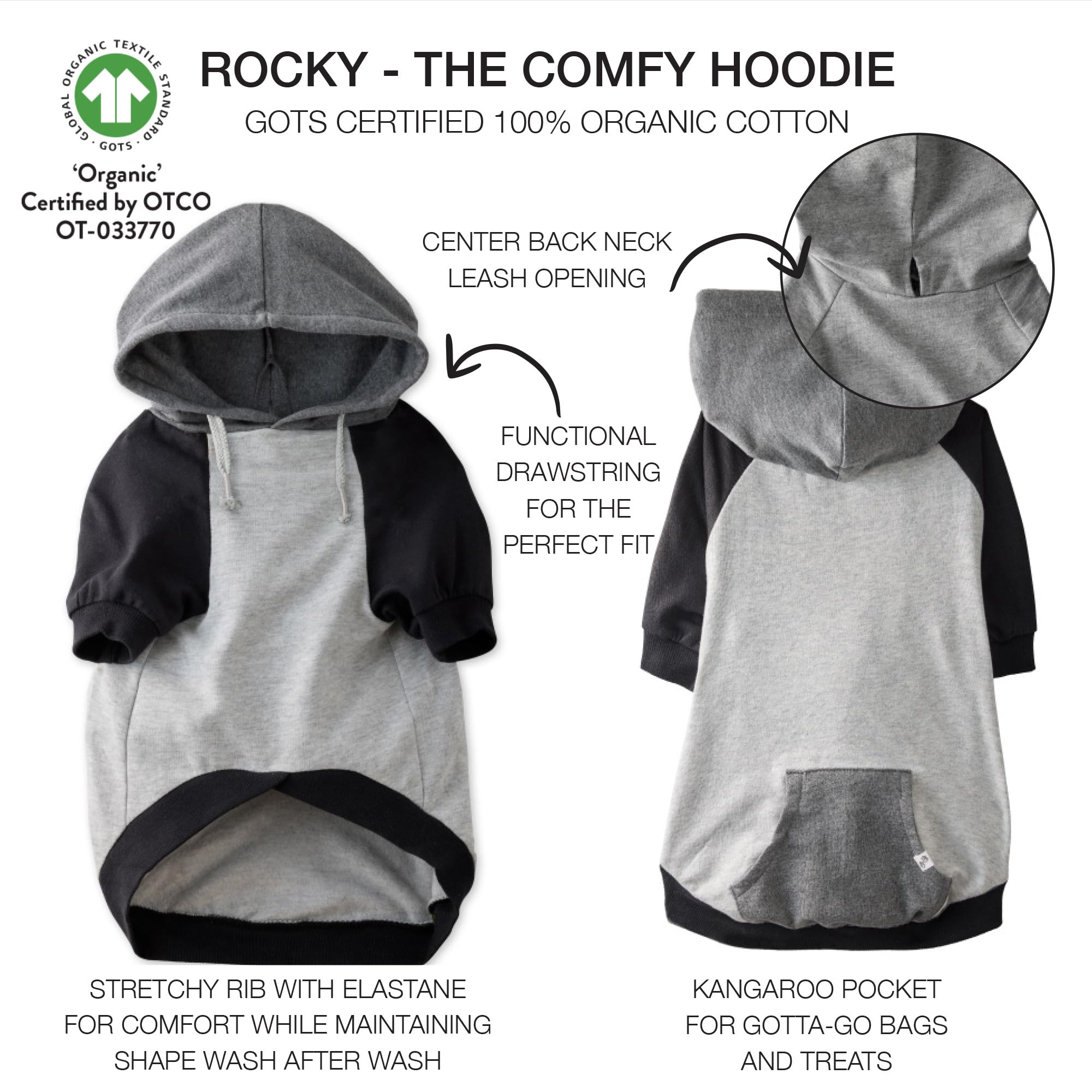 Pet Passion 100% Organic Cotton Dog Hoodie Pet Coat for Small, Medium and Large Dogs, Color Block - Heather Gray, X-Large