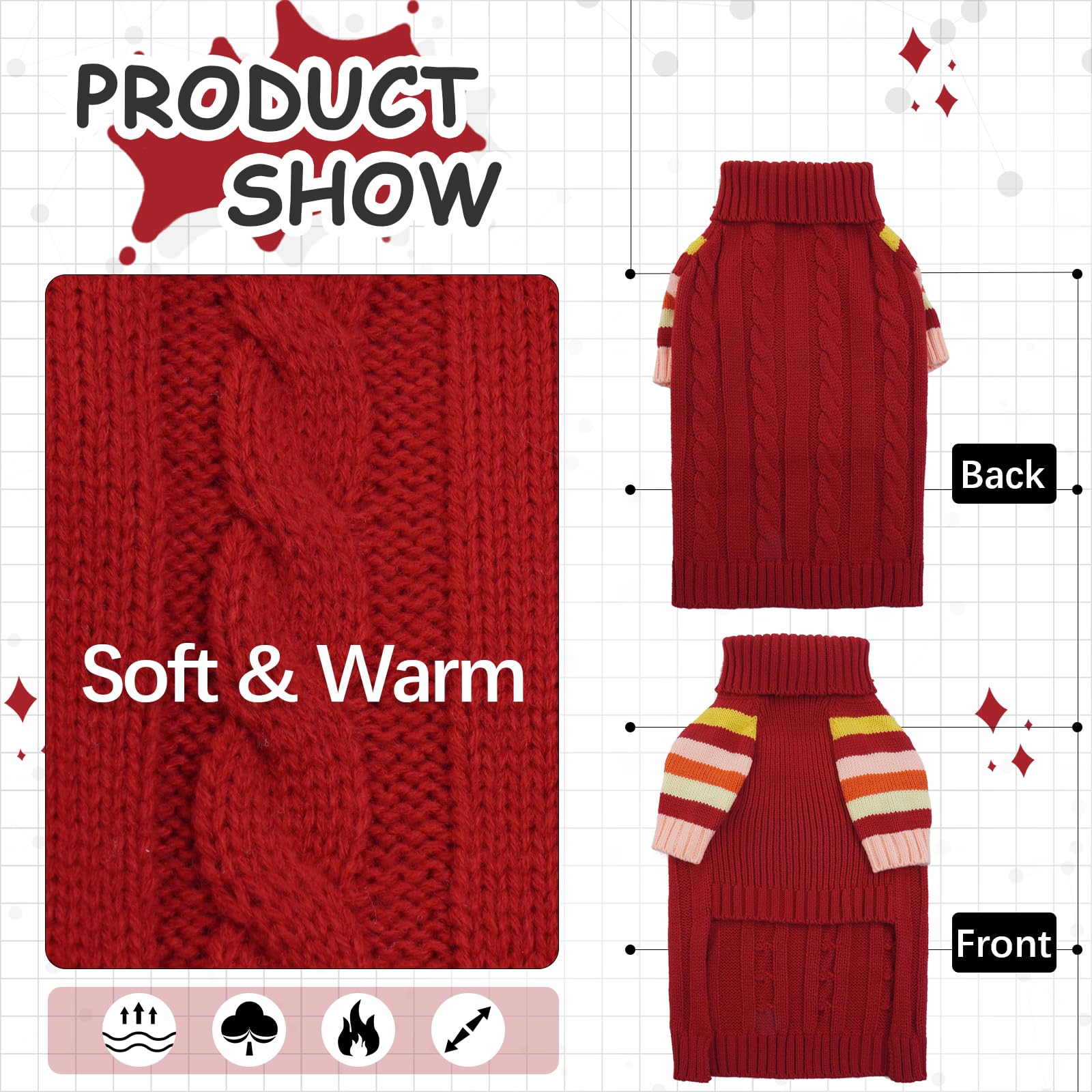 Ouobob Dog Cold Sweater, Dog Sweaters Winter For Medium Dogs Girl Male, Turtleneck Warm Dogs Sweater Long Sleeve, Stretchy Chris