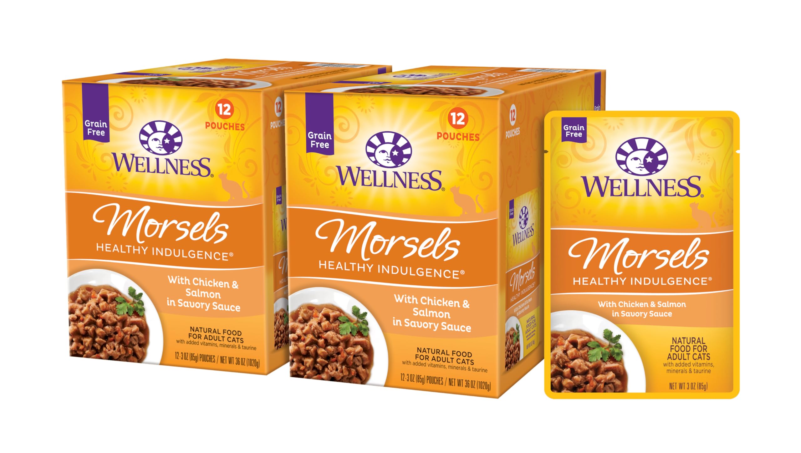 Wellness Healthly Indulgence Morsels Adult Wet Cat Food, Natural, Protein-Rich, Grain Free, 3 Ounce Pouch, 24 Pack, (Chicken & S
