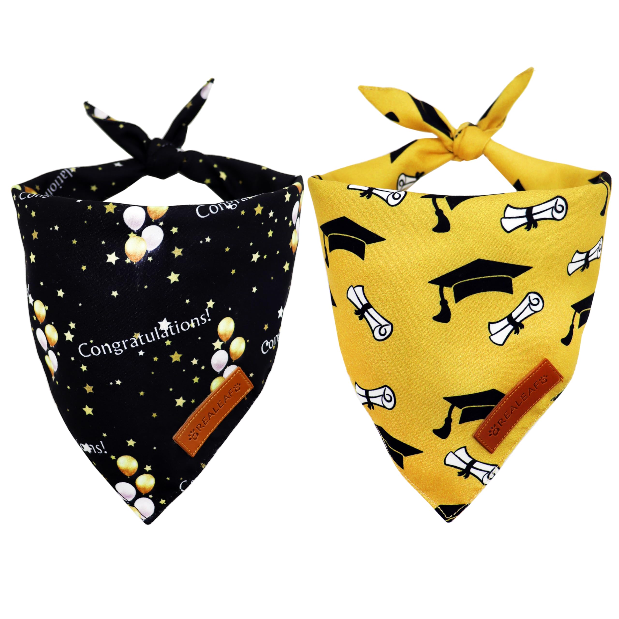 Realeaf Graduation Dog Bandanas 2 Pack, Reversible Pet Scarf For Boy And Girl, Premium Durable Fabric, Holiday Bandana For Small