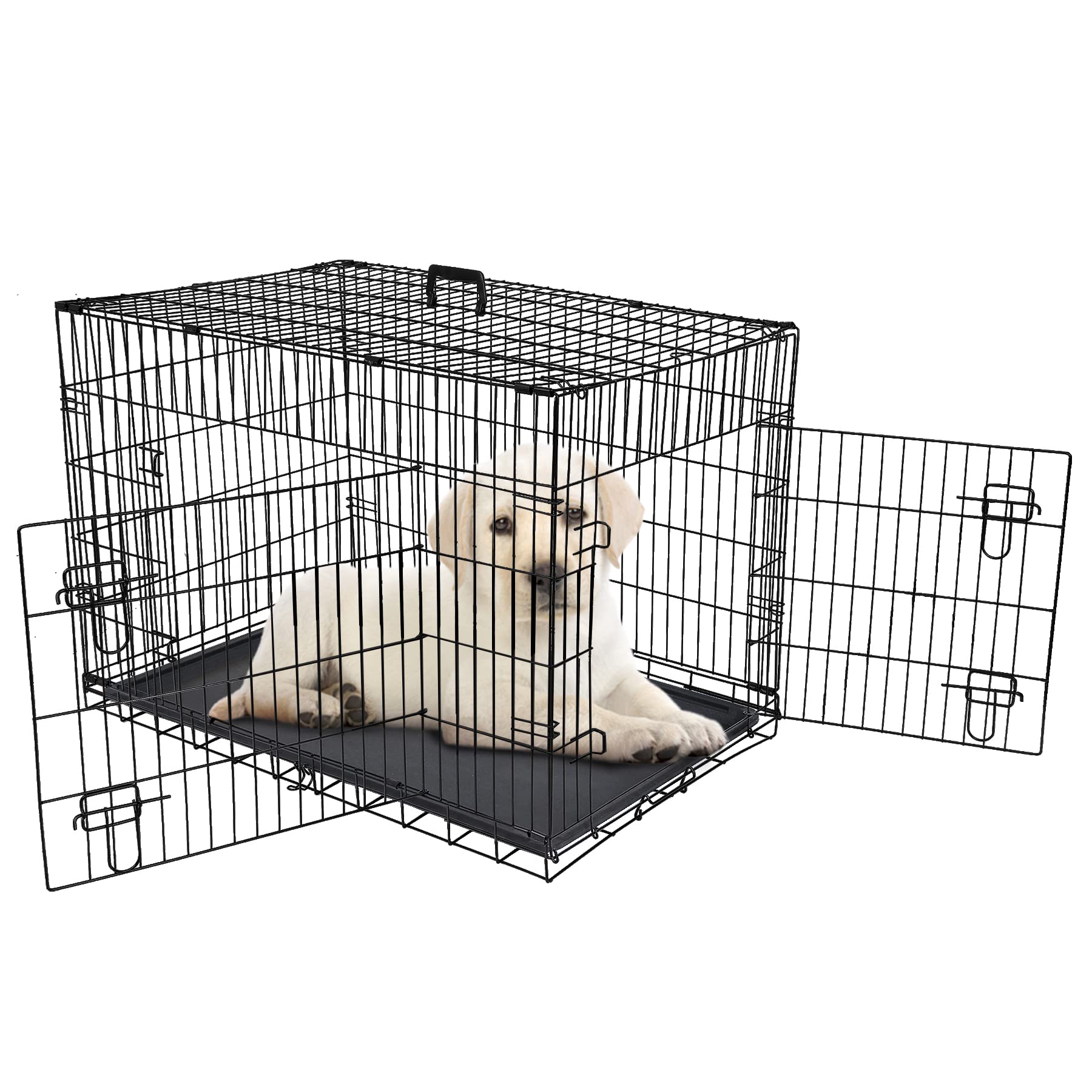 Epetlover 42-Inch Double Door Dog Crates Folding Metal Pet Kennel Wire Cage With Tray For Small Medium Large Sized Dogs, Indoor 