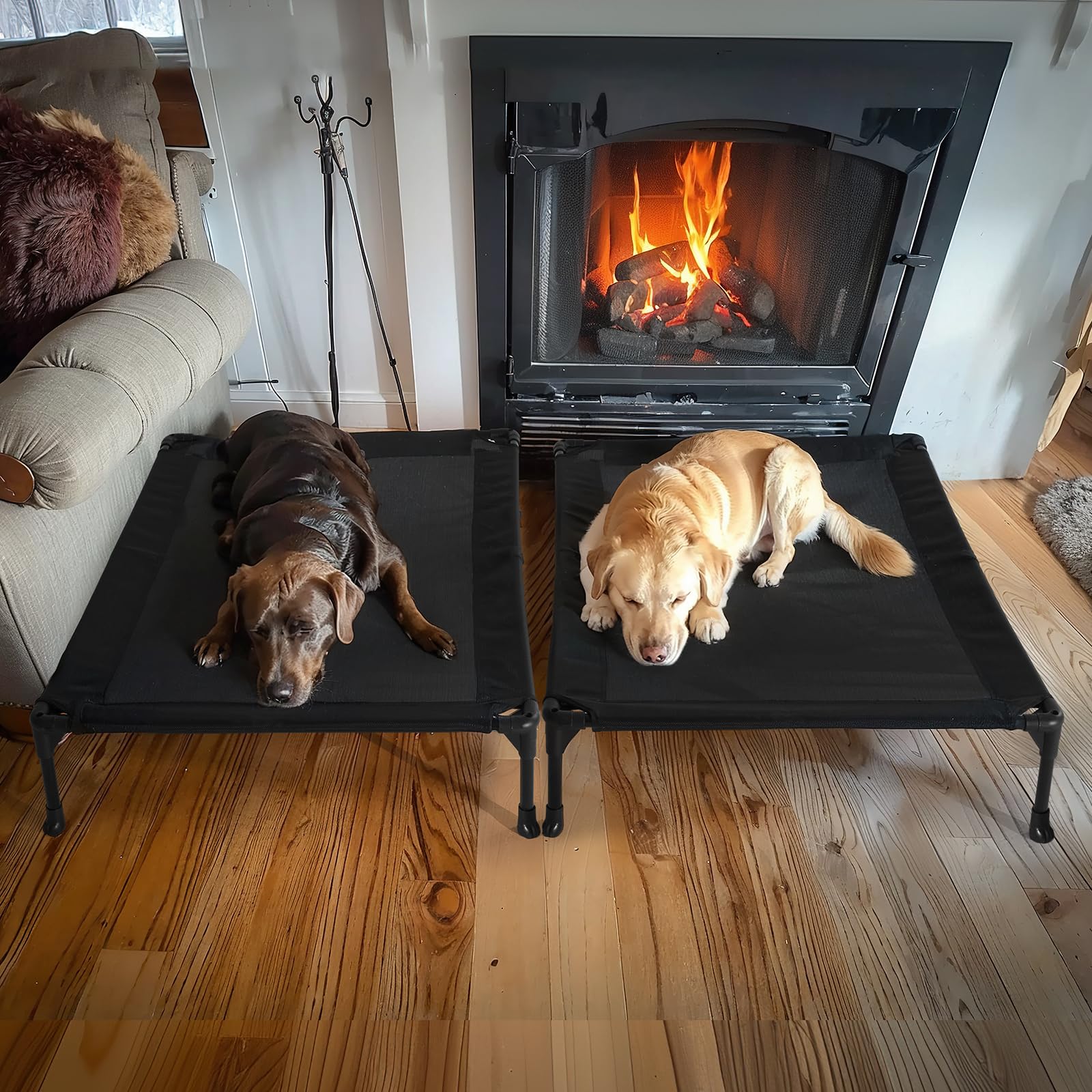 Veehoo 2 Pack Raised Dog Bed, Cooling Elevated Dog Bed, Portable Pet Cot With Washable & Breathable Mesh, No-Slip Feet, Durable Dog Cots Beds For Large Dogs, 42' X 30', Black, Cwc1803-L