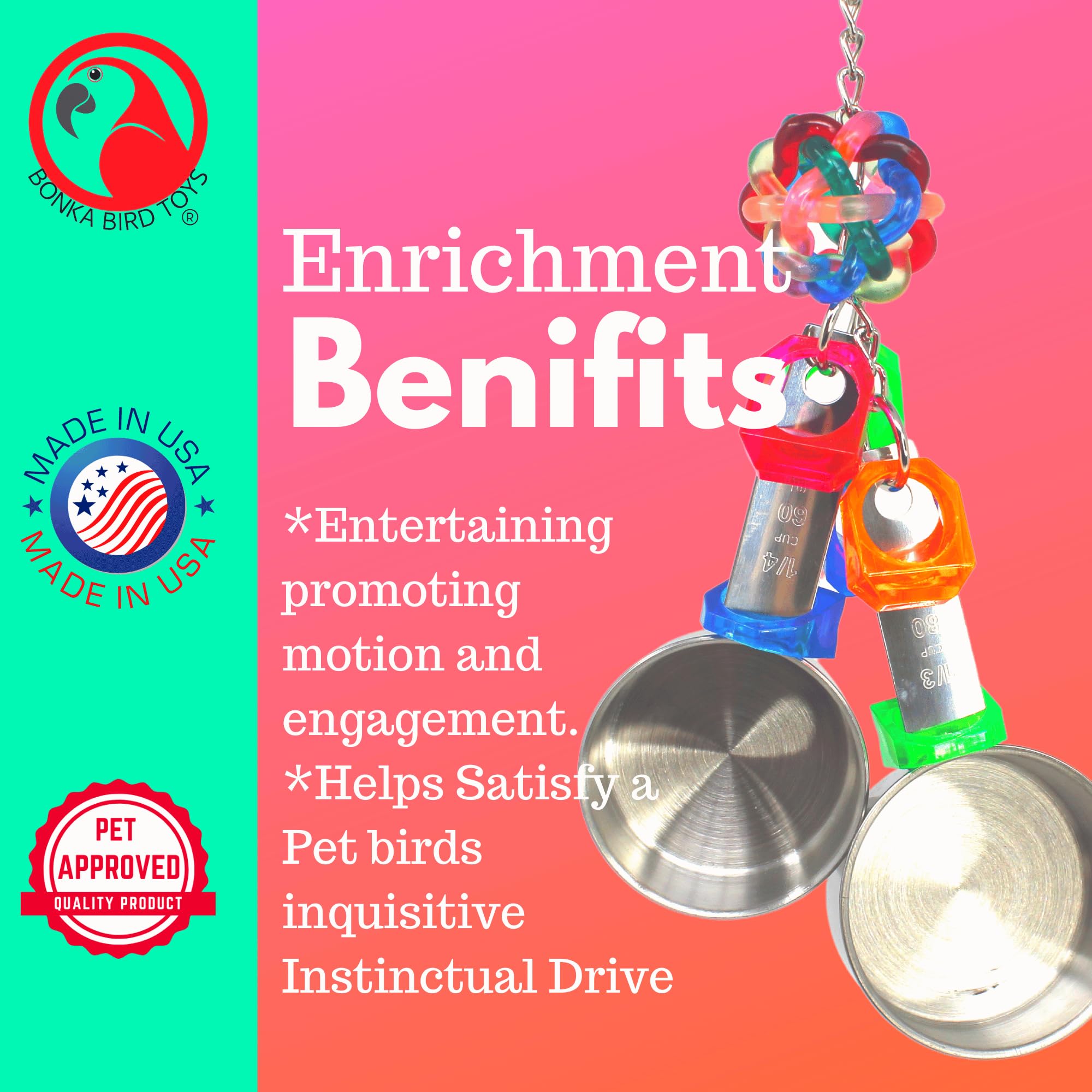 Bonka Bird Toys 1400 Medium Pot Ring 9 High by 3.50 Wide, Parrot Tug Puzzle Cage Toy, African Grey, Conure, Pionus, and Similar
