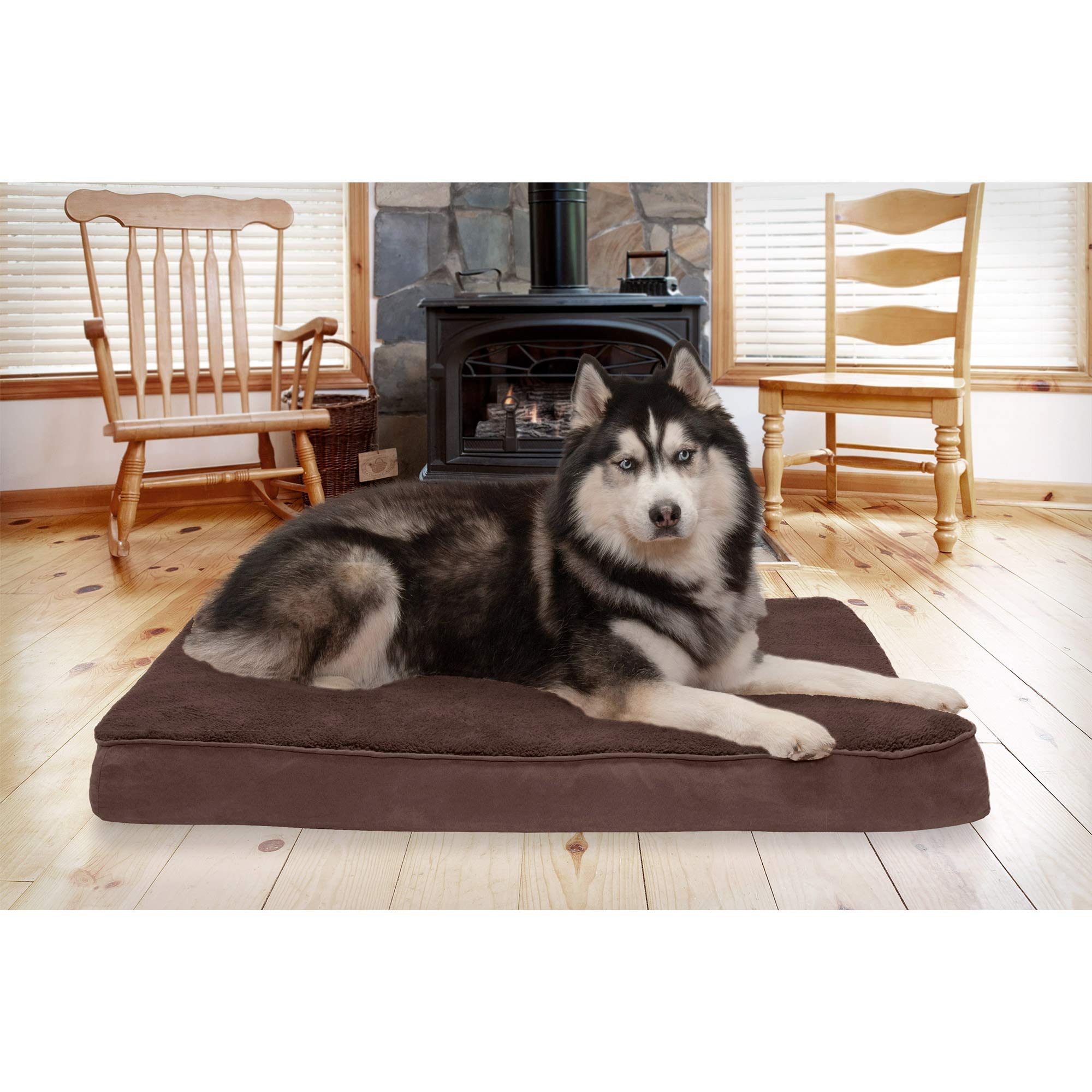 Furhaven Orthopedic Dog Bed for Large Dogs w/ Removable Washable Cover, For Dogs Up to 95 lbs - Terry & Suede Mattress - Espress