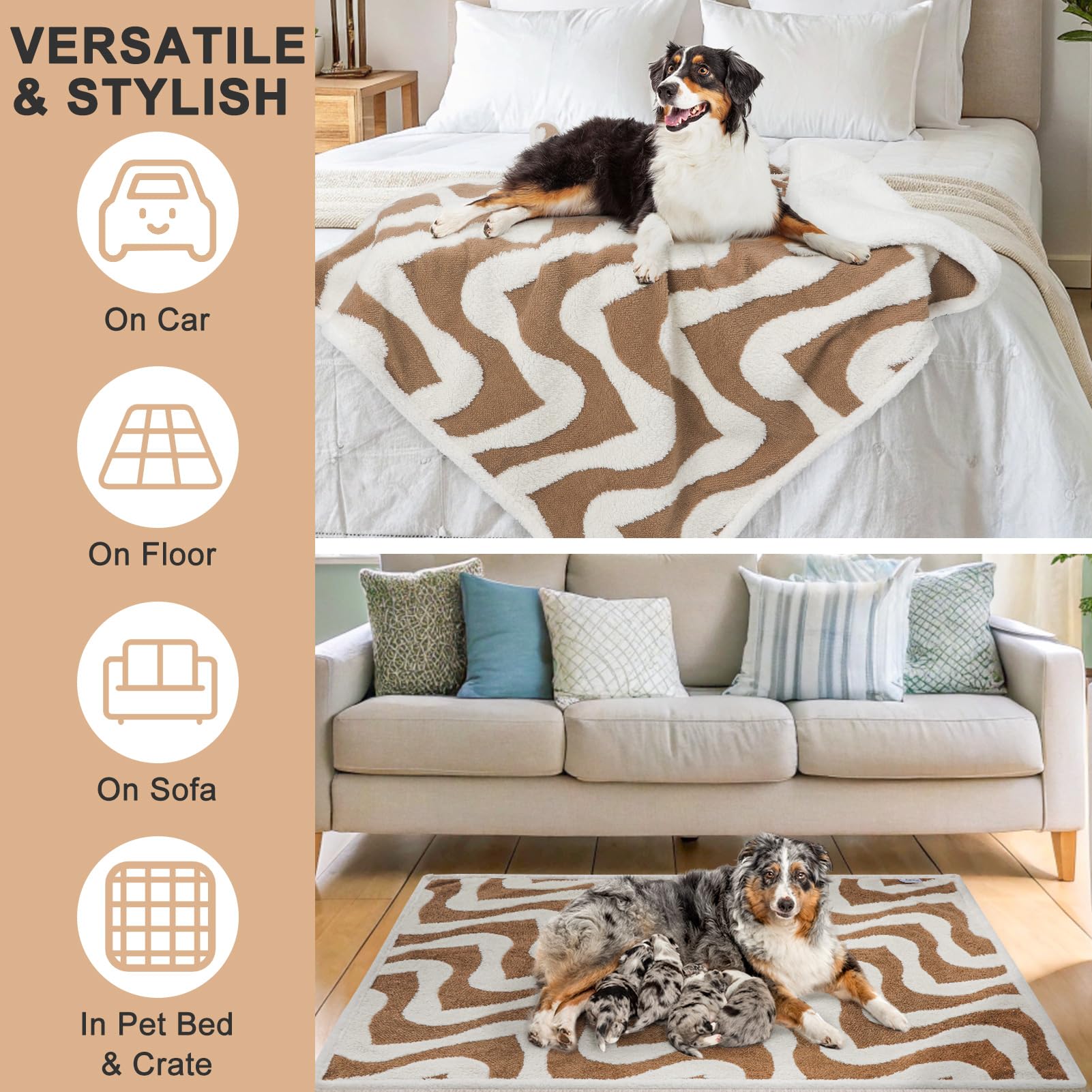 Beautyzoo Waterproof Dog Blankets For Small Dogs Washable- Reversable Dog Blanket For Furniture, Sofa, Couch, Crate, Car- Soft S