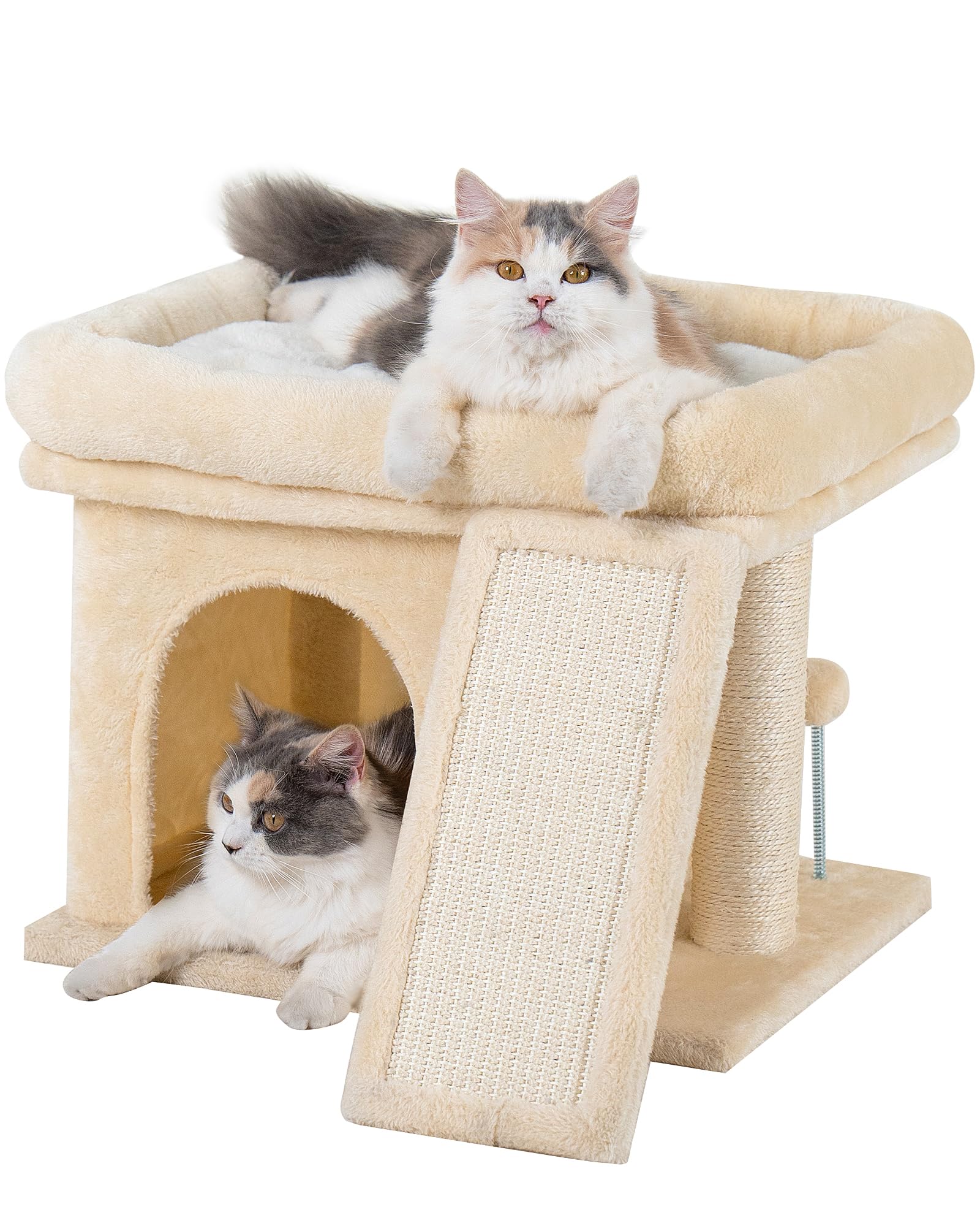 Aechonow 14In Cat Tree Tower With Large Perch, 20 * 16.5 Inch Top Bed For Adult Cats, Scratching Post With Bed For Kittens, Beig