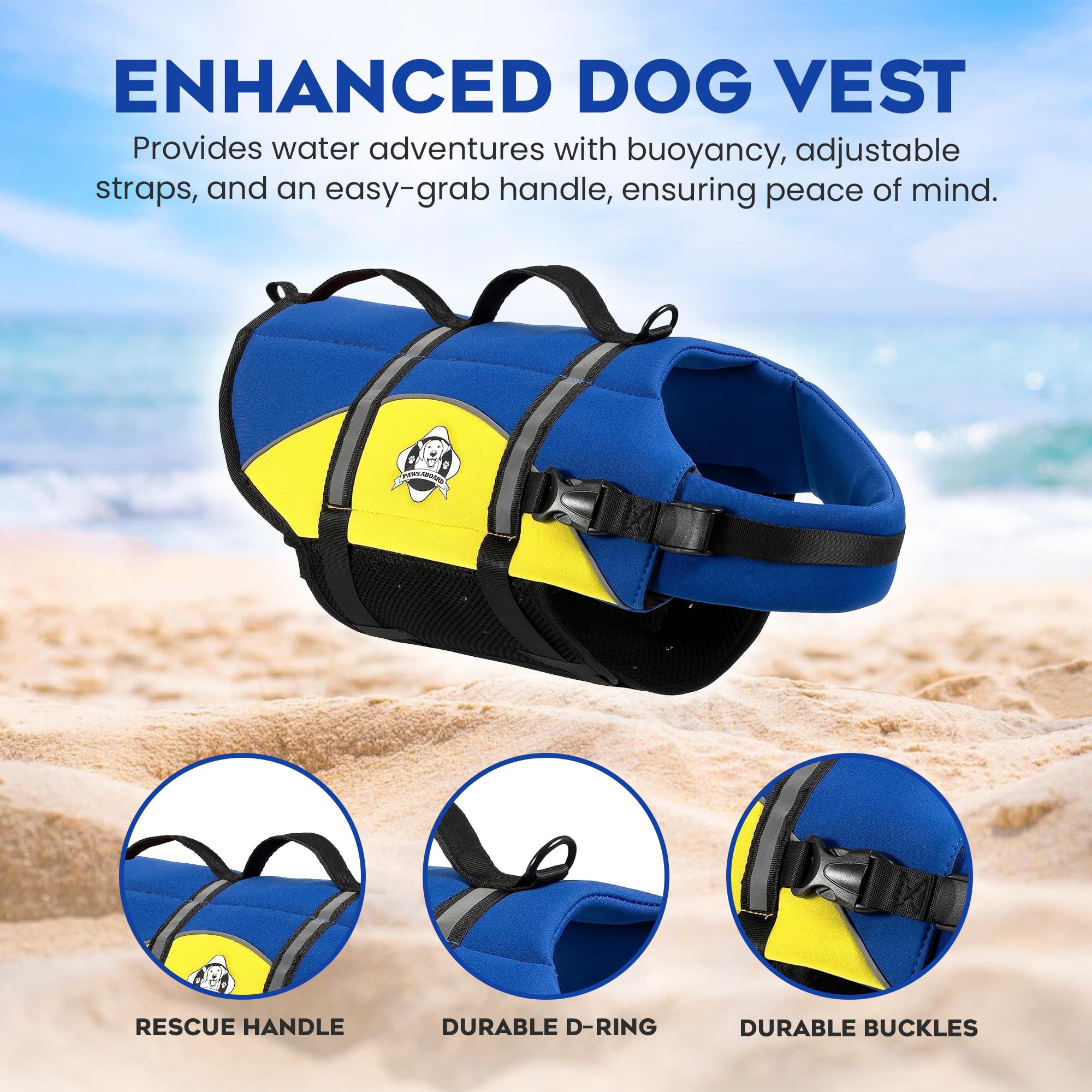 Paws Aboard Dog Life Jacket - Keep Your Canine Safe with a Neoprene Life Vest for Swimming and Boating, Color and Design to Choo