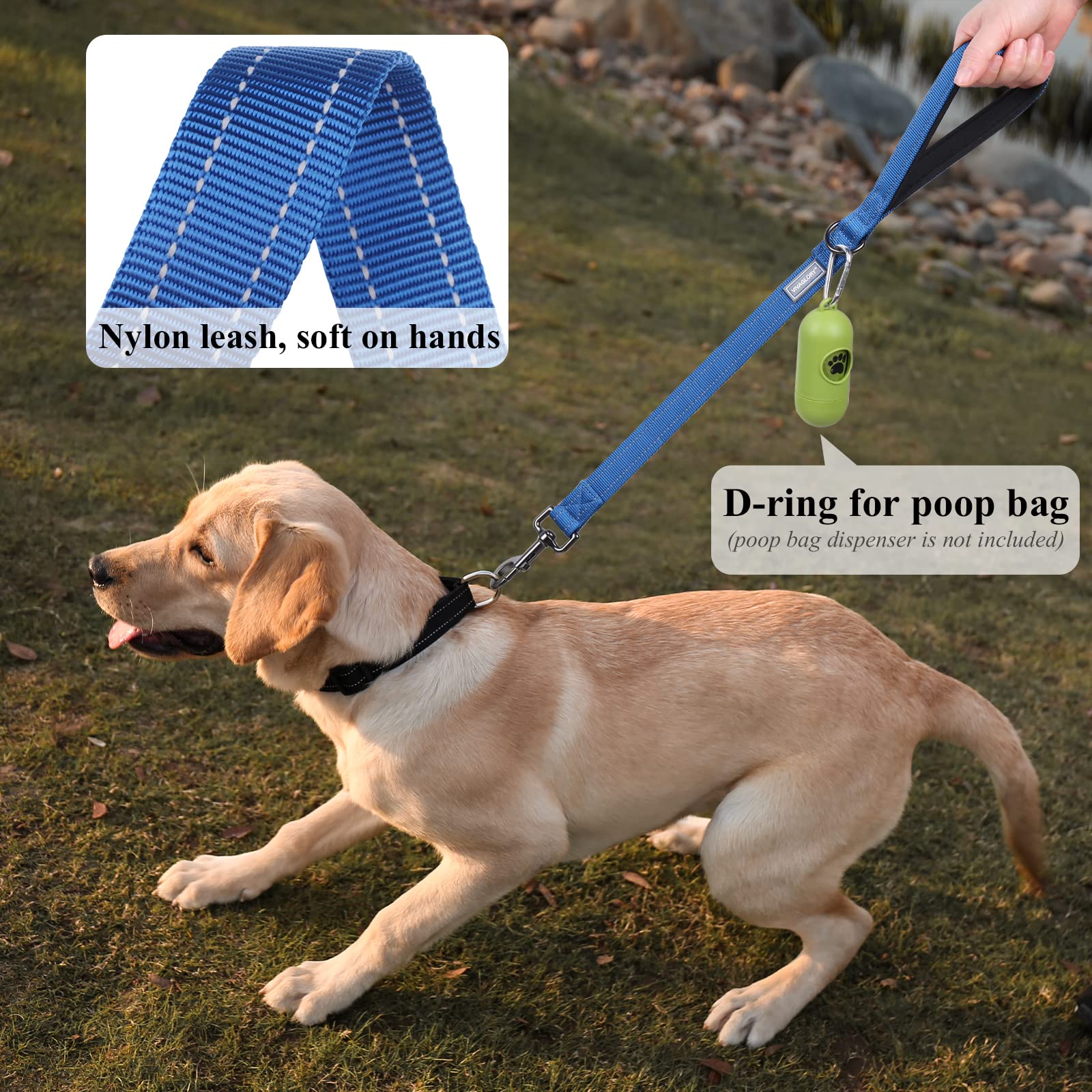 Vivaglory Short Dog Leash For Medium & Large Dogs, 24Inch, Blue
