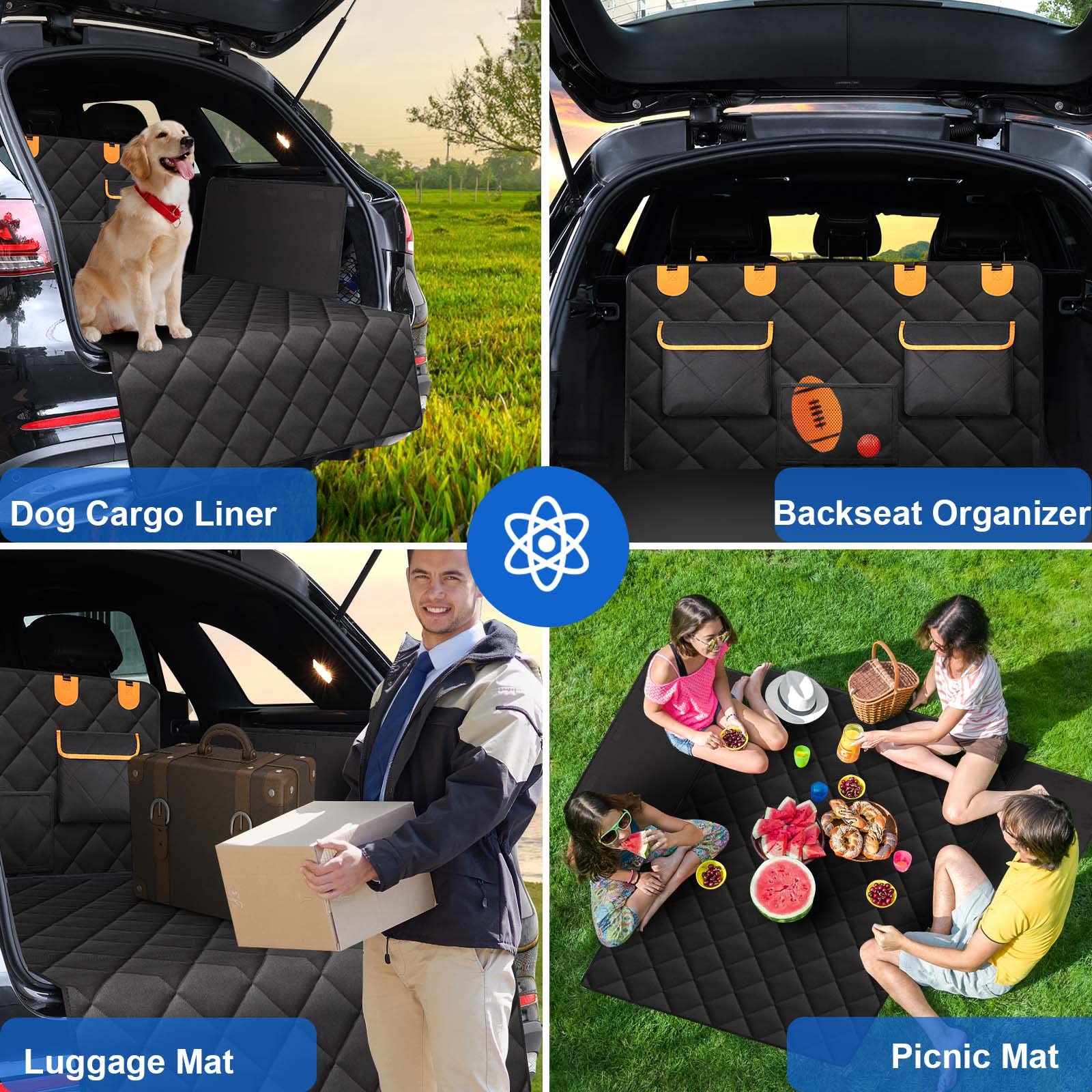 EasyHaWei 4-in-1 SUV Cargo Liner for Dogs, Non-Slip Water Resistant Pet Trunk Mat with Side Flaps Protector & Back Seat Organize