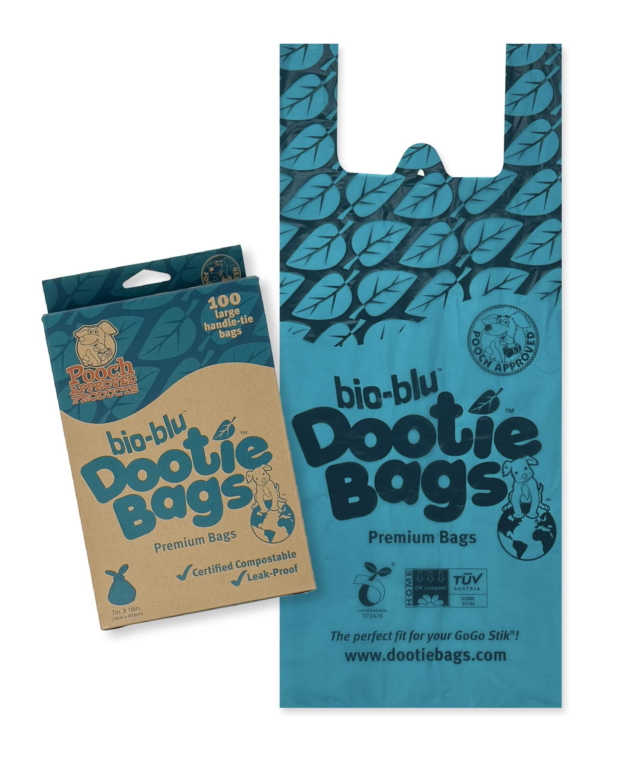 Bio-Blu Dootie Bags, Premium Medium-Large, E-Z Tie Handle Poop Bags, Made With Superior Material, Strong, Leak Proof, 100 Count.