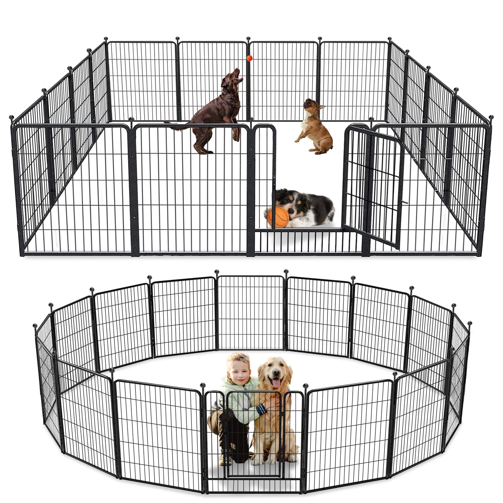 Jhsomdr Dog Playpen 32 Inch 16 Panels Indoor Outdoor Dog Pen For Medium/Small Dogs Heavy Duty Metal Dog Fence Outdoor For Yard, 