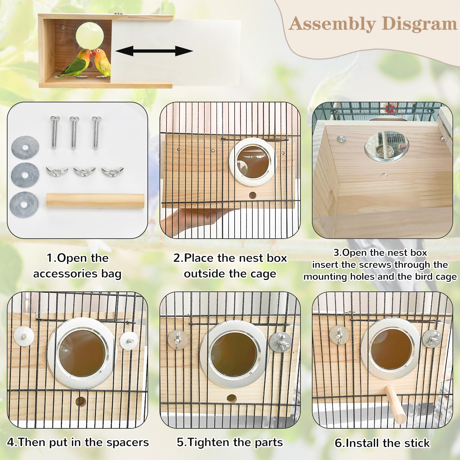 ShuRung Parrot Nesting Box Cockatiel Nesting Box Bird Breeding Box House Handcrafted Wooden Acrylic Transparent Bird Box with De