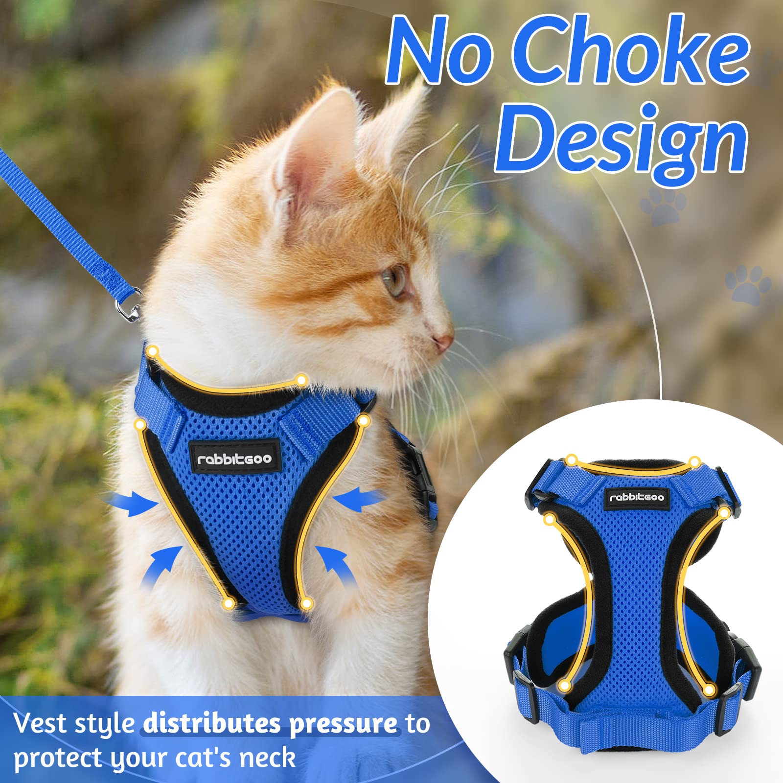 Rabbitgoo Cat Harness And Leash For Walking, Escape Proof Soft Adjustable Vest Harnesses For Cats, Easy Control Breathable Reflective Strips Jacket, Navy, S