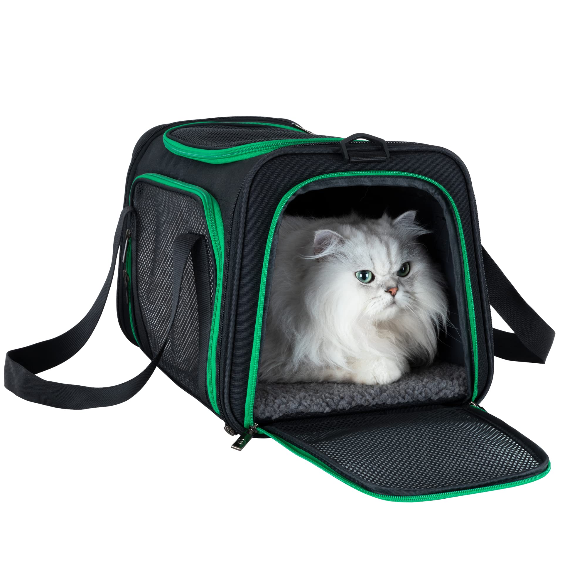 Easy Vet Visit Pet Carrier For Medium Cats And Small Dogs. Safe, Comfortable And Convenient. Airline Approved, Top Loading And C