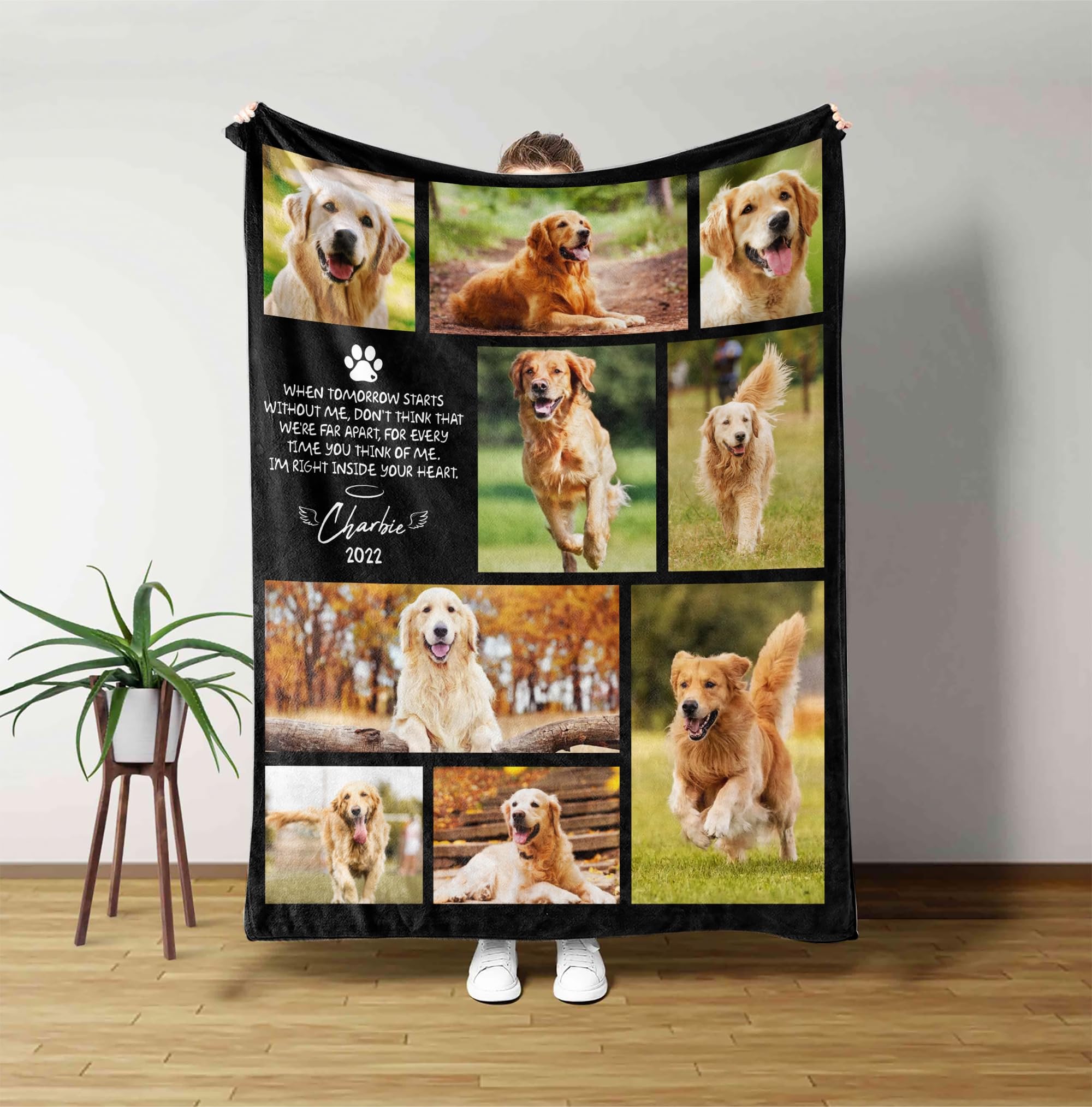 Personalized Dog Blanket With Pictures, Custom Memorial Blanket Gifts For Dog Lover,Dog Mom,Cat Mom,Custom Pet Blanket Personali