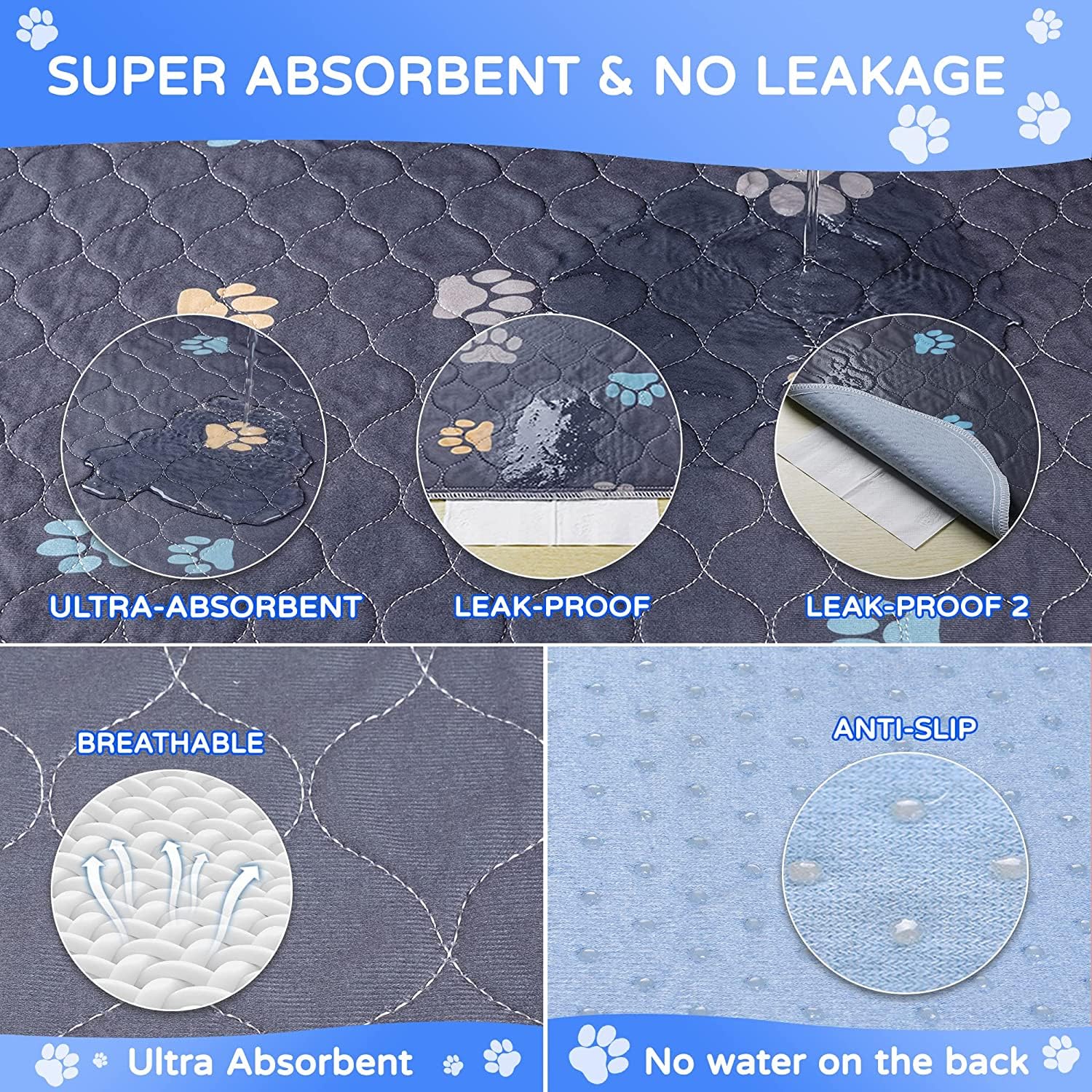 Aitmexcn Washable Puppy Dog Pee Pad, 100% Waterproof Whelping Training Mat For Puppy/Senior Dog, Fast Drying Reusable Puppy Pads For Indoor, Outdoor And Car Travel- 72'' X 72''- 1Pc