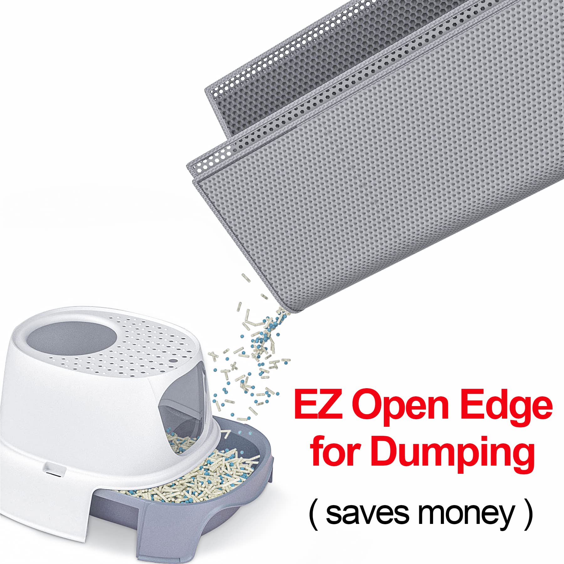 Waretary Cat Litter Box Mat: 47''X 36'' Waterproof Kitty Cat Litter Trapping Mat, Easy-Clean Double-Layer Scatter Control Pad Ru