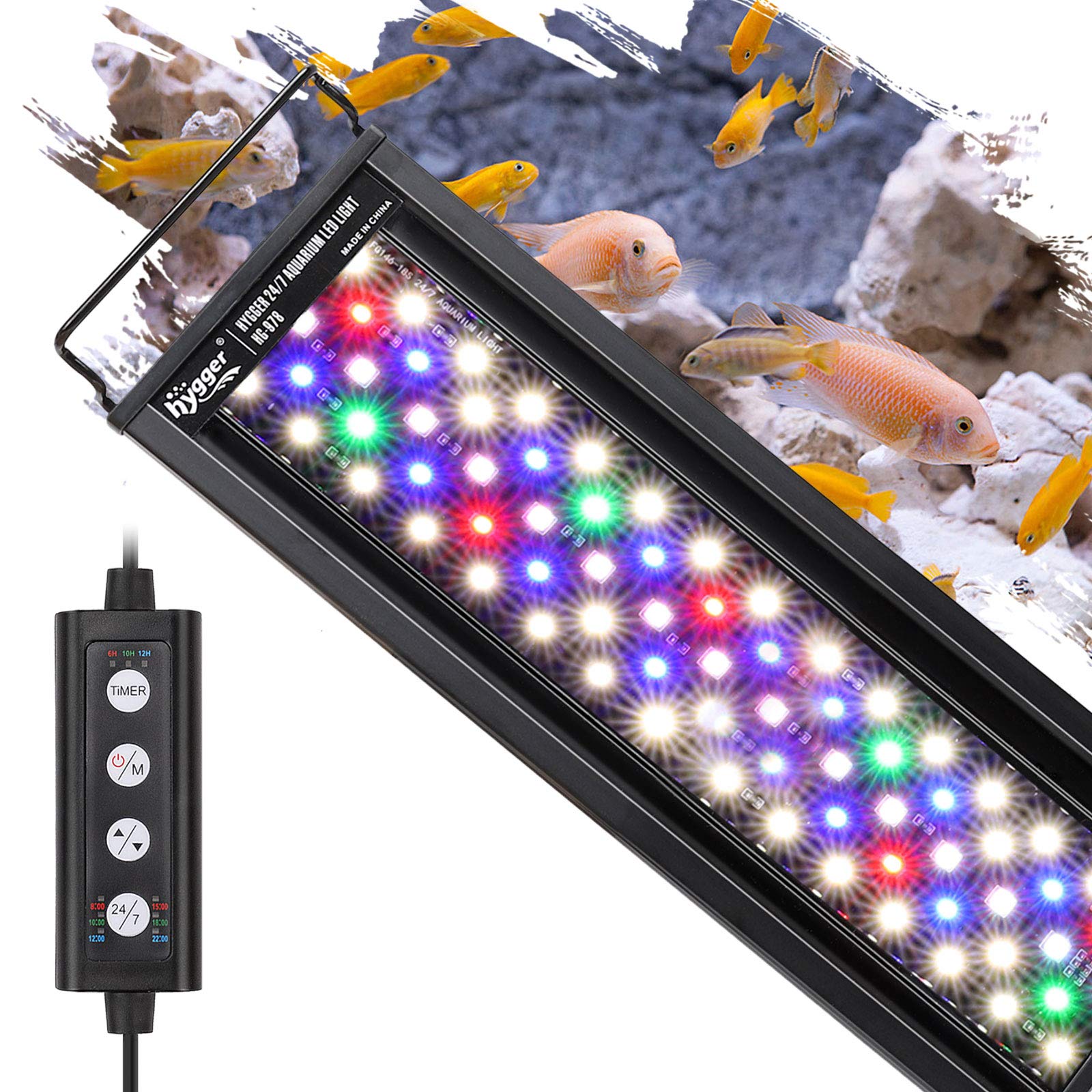 Hygger 18W 24/7 Lighting Aquarium Led Light, Sunrise-Daylight-Moonlight Mode And Diy Mode, Adjustable Timer Adjustable Brightness Fish Tank Light With Extendable Bracket 7 Colors For Planted Tank