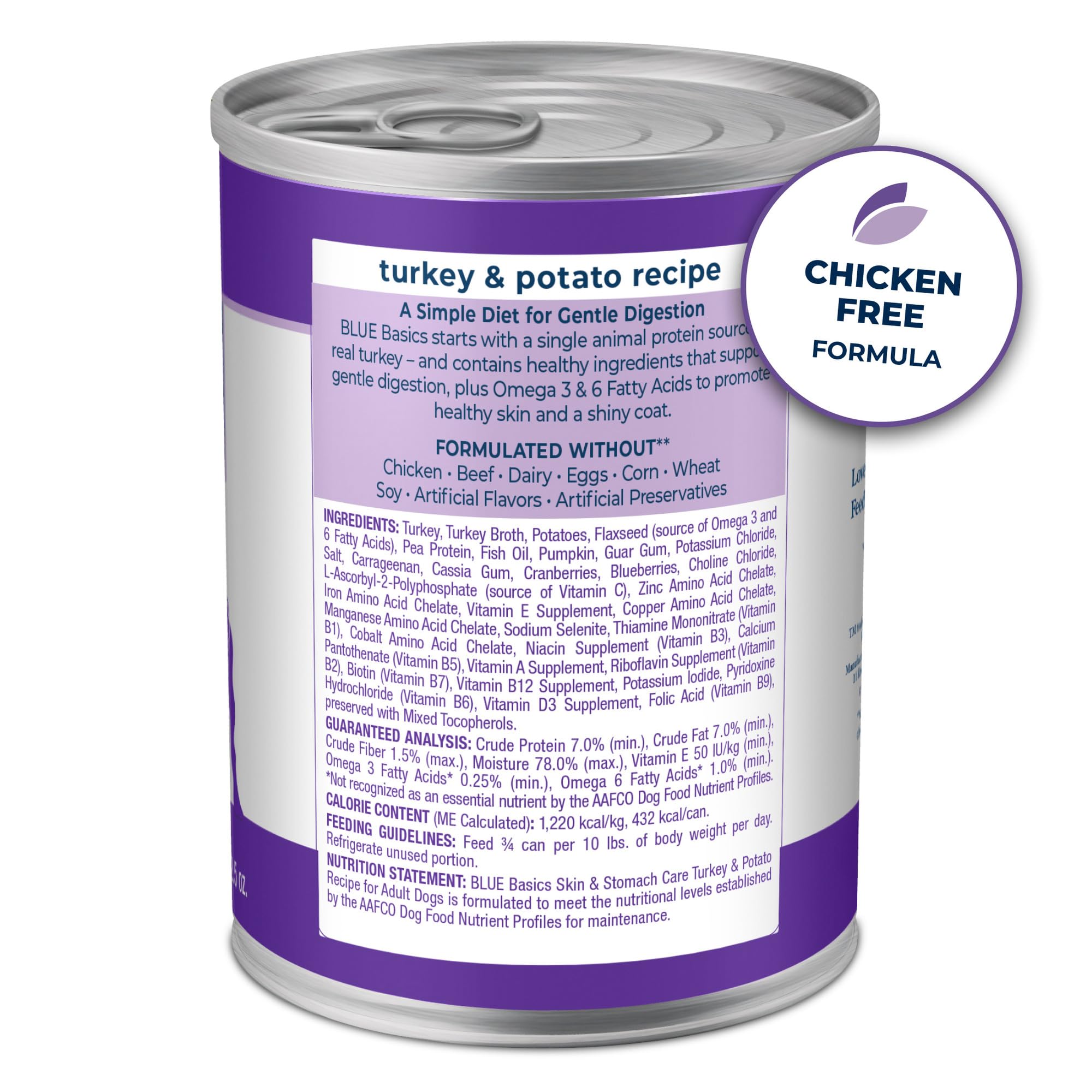 Blue Buffalo Basics Grain-Free Adult Wet Dog Food, Skin & Stomach Care, Limited Ingredient Diet, Turkey Recipe, 12.5-oz Can, 12