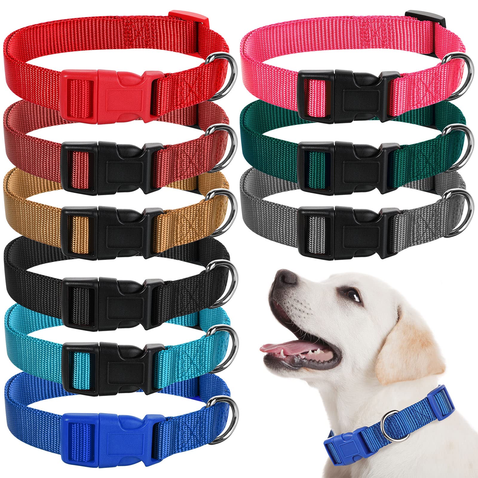 9 Pieces Adjustable Dog Collar For Animal, Soft Nylon Pets Puppy Collar With Quick Release Buckle Holder Bulk For Dogs Walking R