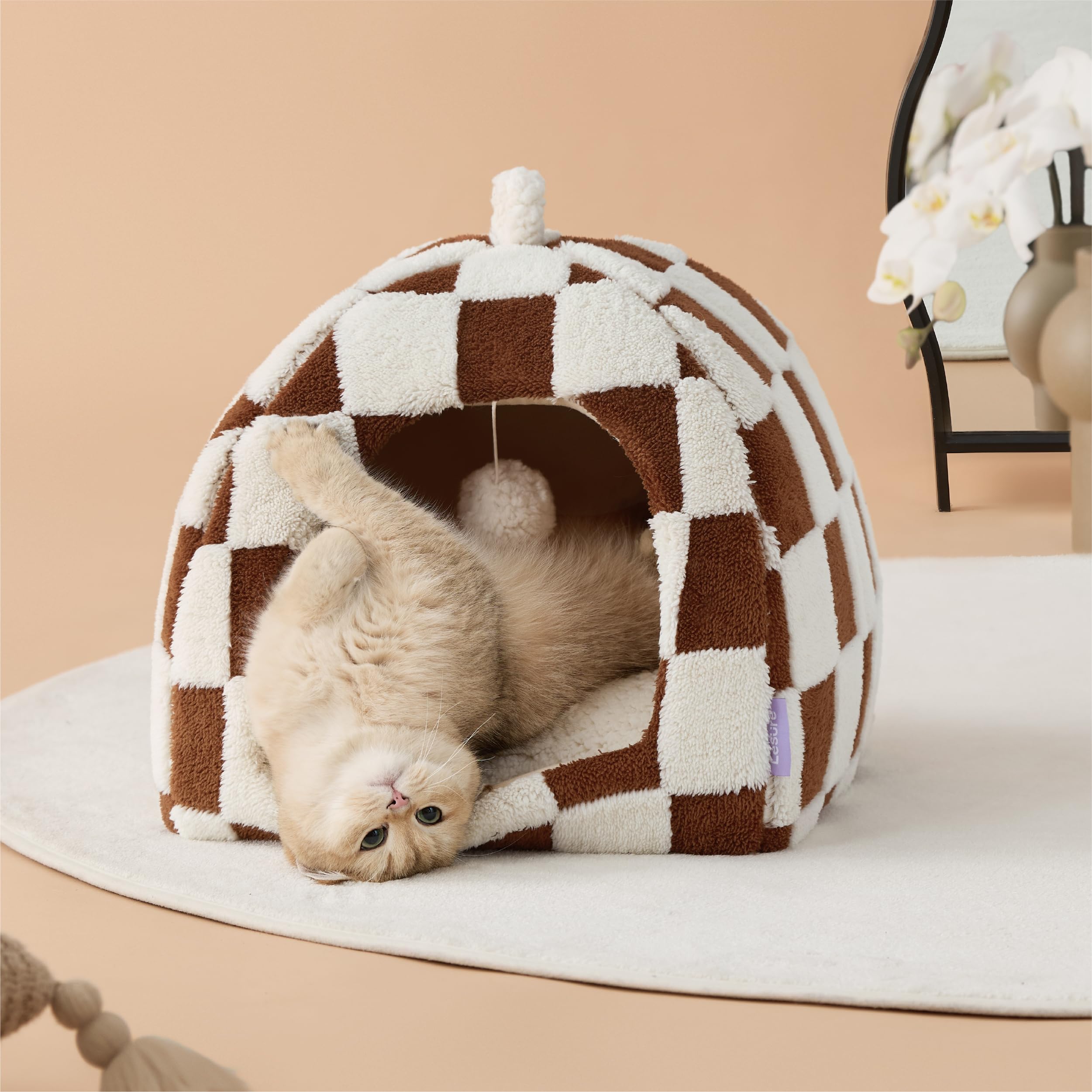 Lesure Cute Cat Beds For Indoor Cats - 2 In 1 Cat Cave Bed For Large Cats, House With Removable Washable Cushioned Pillow, Cozy