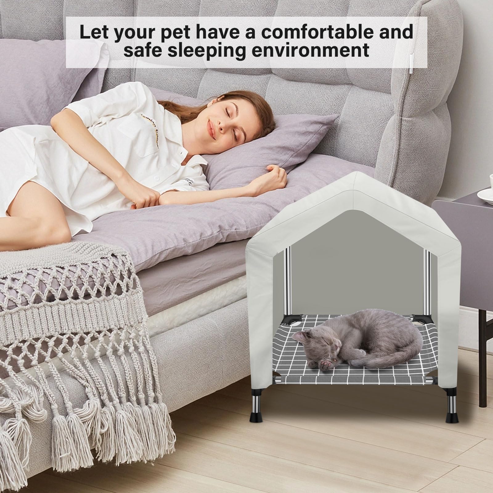 Dopliv Elevated Dog House For Outdoor Or Indoor - Waterproof Dog Tent Cat House, Dog Sunshade Tent, Pet House With Removable Cov