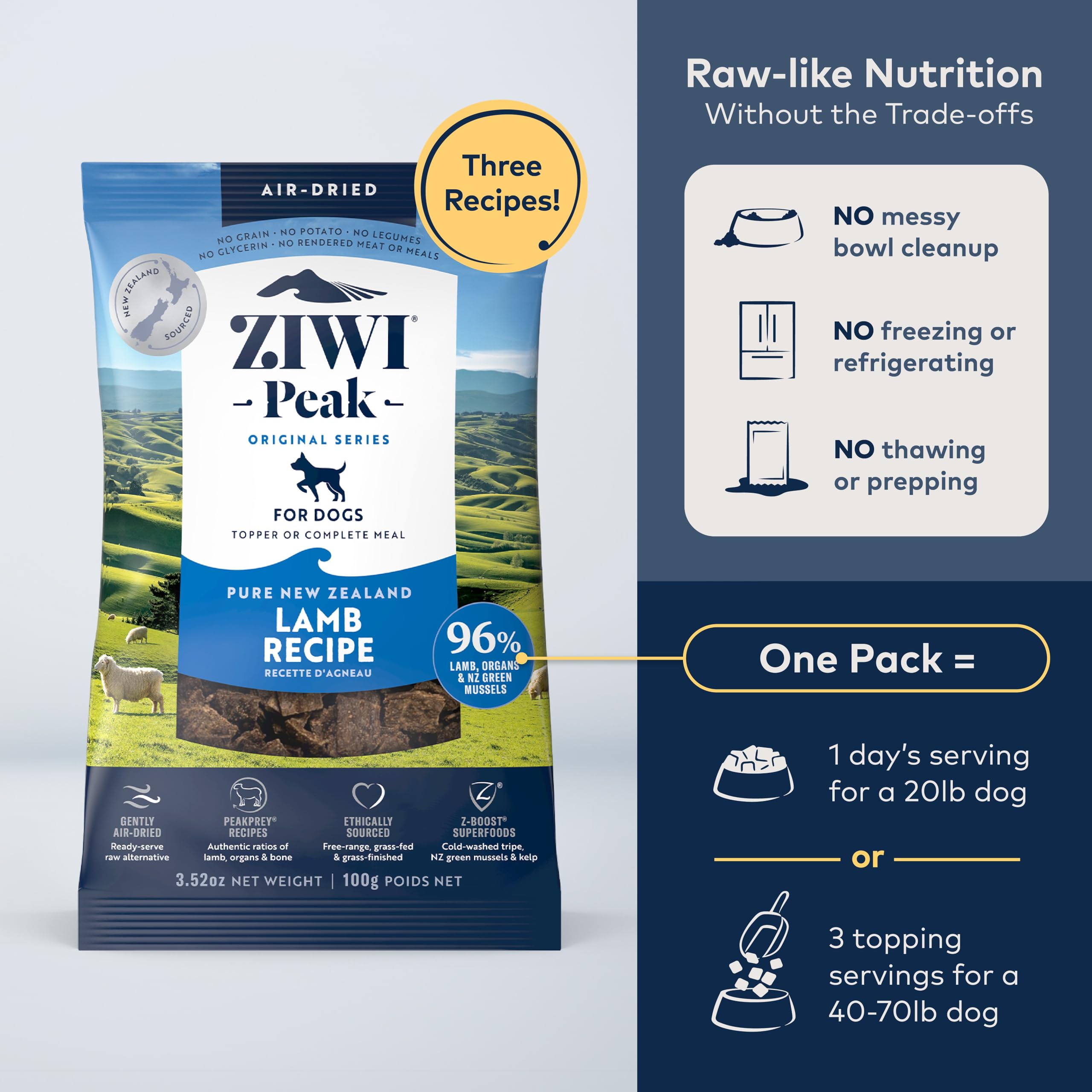 ZIWI Peak Air-Dried Dog Food - Lamb, Grain Free, High Protein, 3.5oz