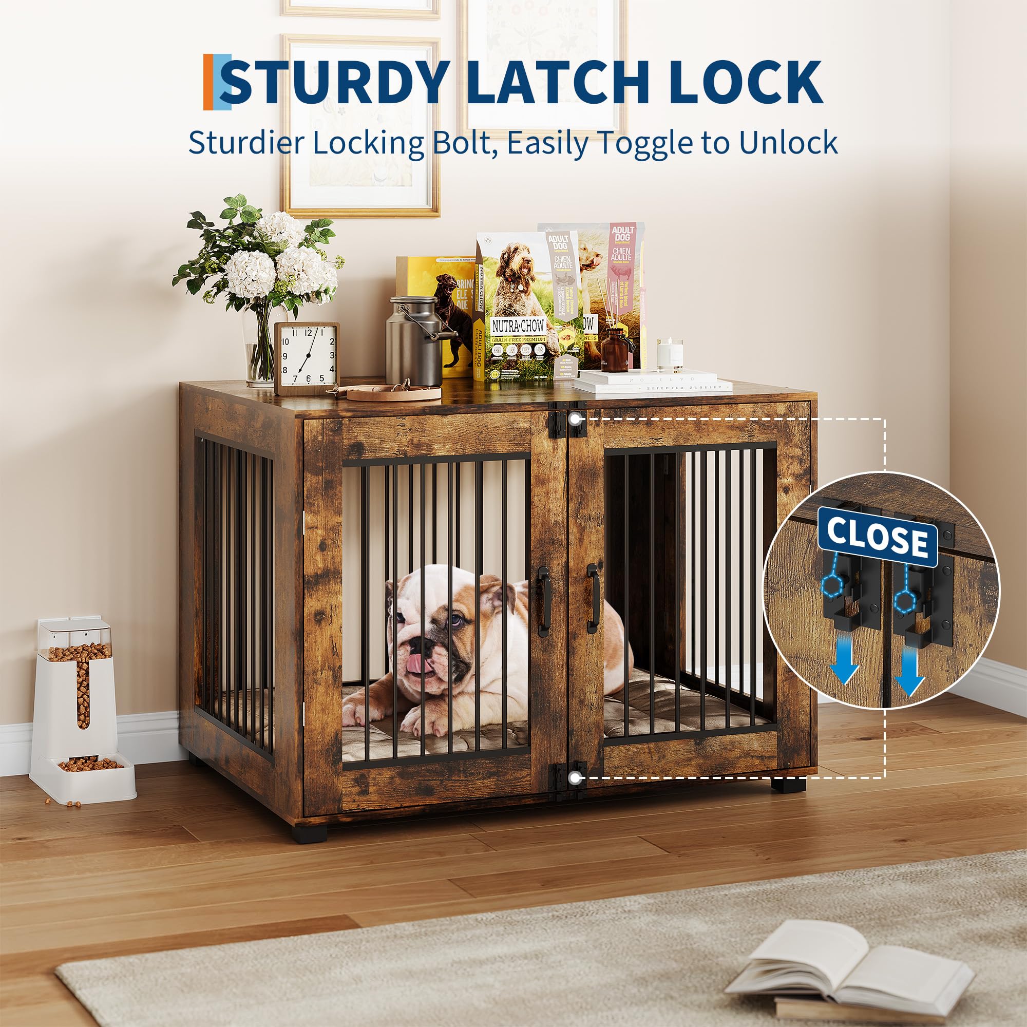 GarveeHome Dog Crate Furniture, 31.5 L Wooden Dog Kennel for Indoor Use, Stylish Dog Cage End Table for Medium Dogs, Decorative