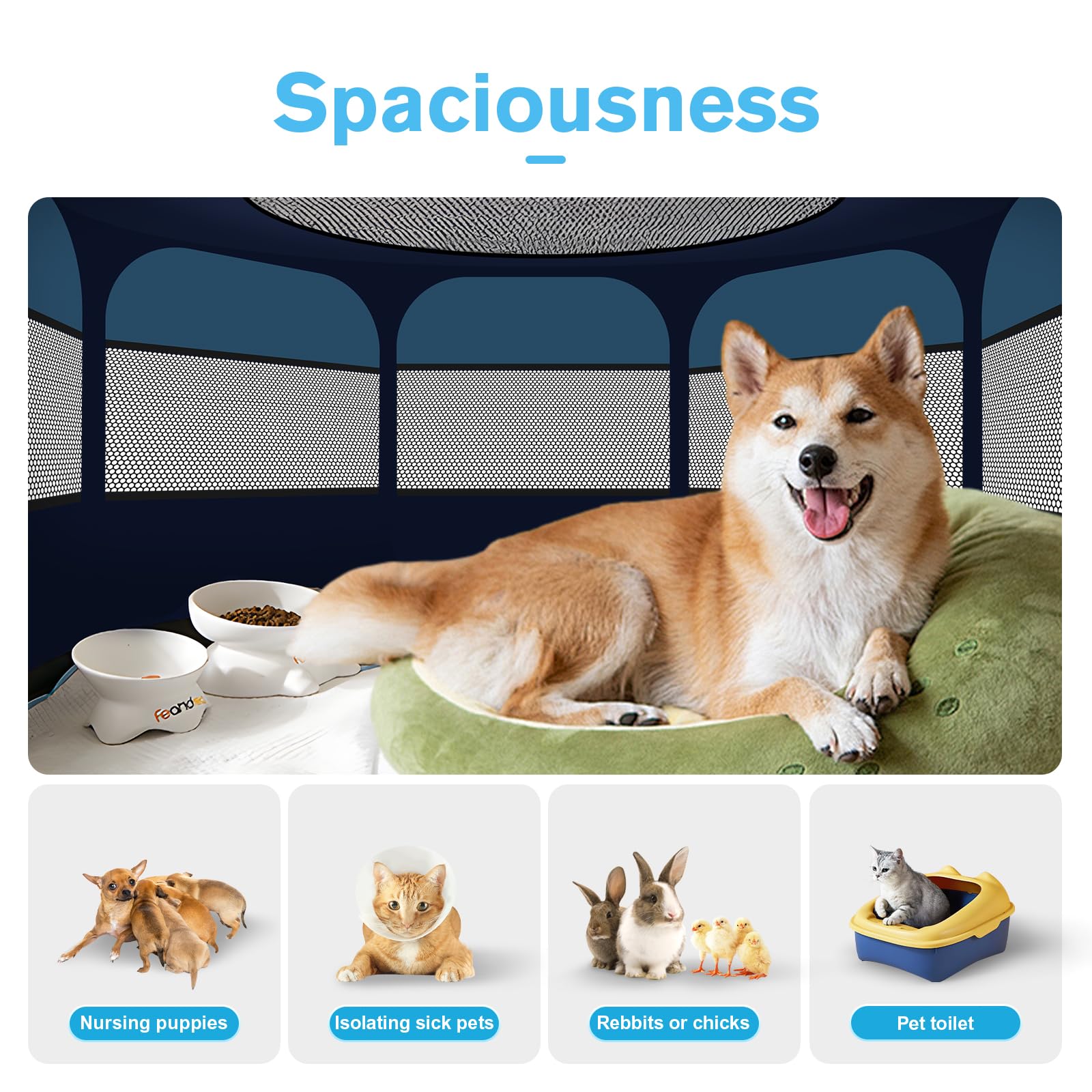 Dog Playpen, Pet Playpen, Portable Cat Playpen, Pop Up Foldable Puppy Playpen Exercise Kennel Tent With Carry Case Collapsible B