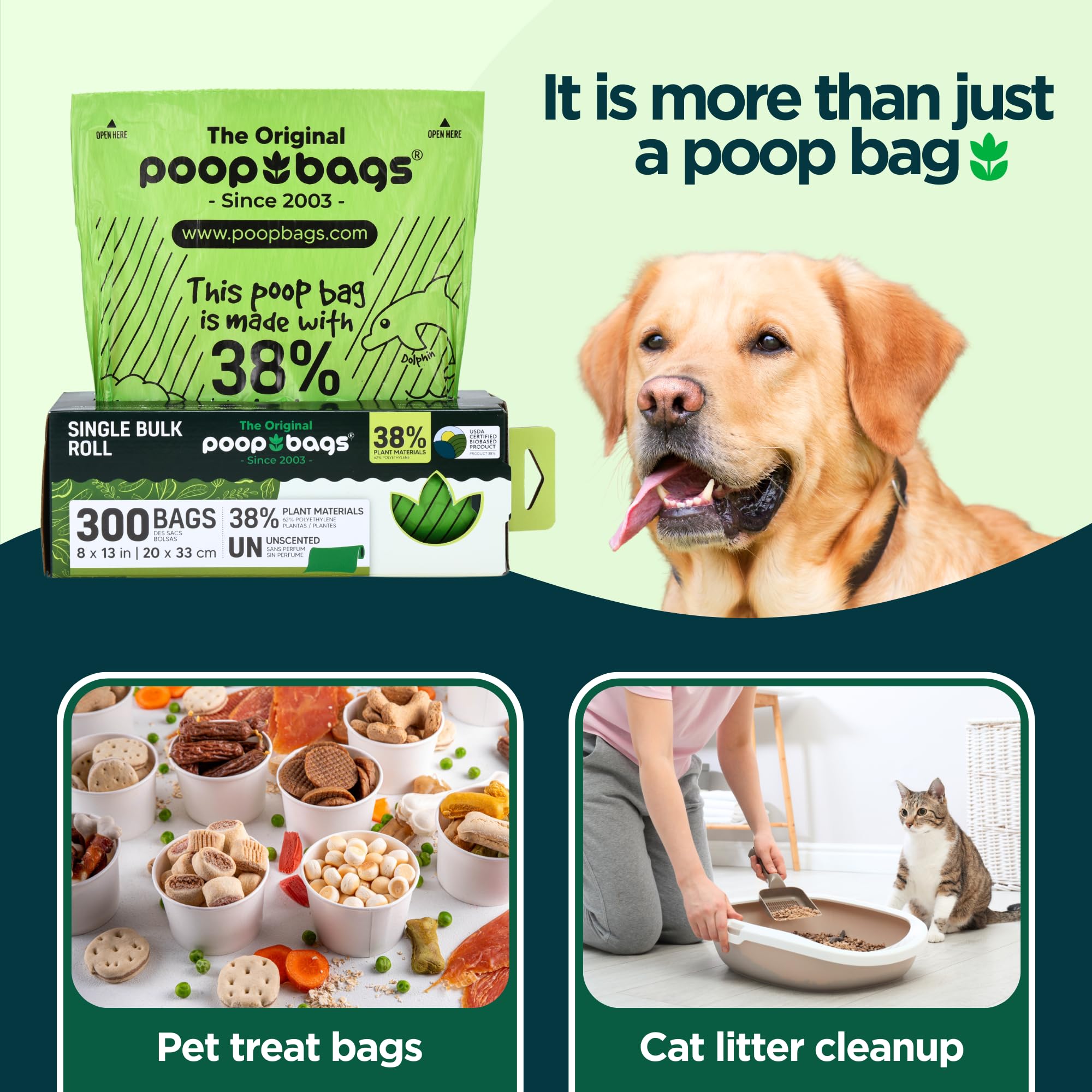 The Original Poop Bags Usda Certified 38% Plant Based Doggy Poop Bags Refills, Poop Bags For Dogs, Dog Poop Bags Rolls, Doggie P