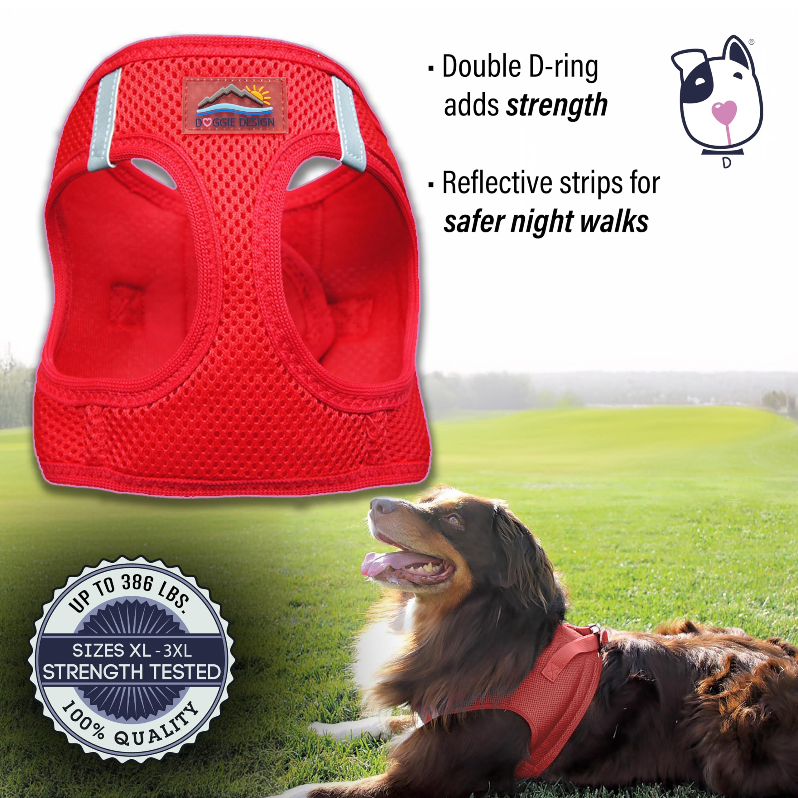 Doggie Design American River Ultra Choke-Free Mesh Dog Harness Red (X-Large)
