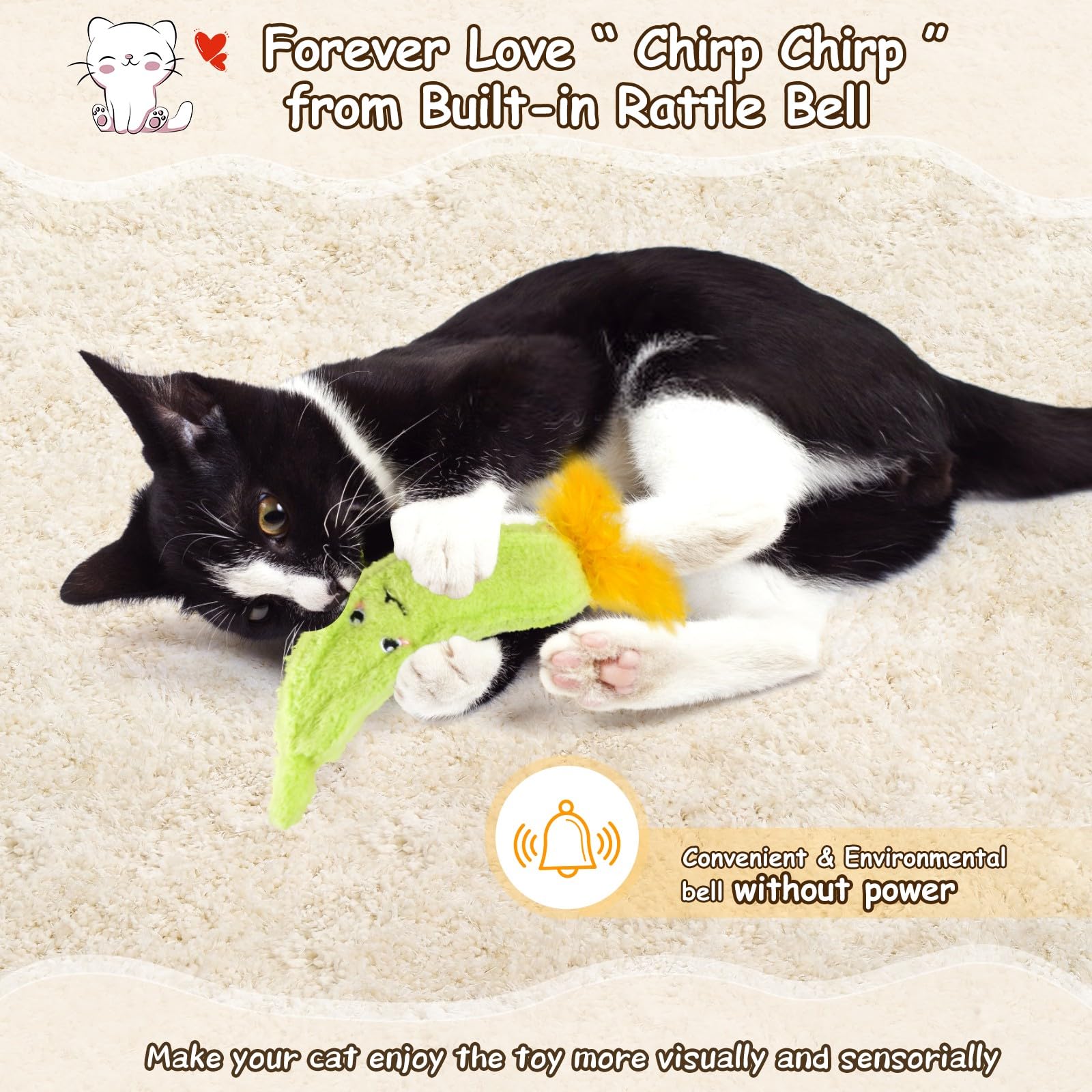 Orsda Cat Toys, Cat Wand Toy For Indoor Cats, Replacement Cat Teaser Toys, Interative Cat Toy For Cats With Bell, Cat Feather To