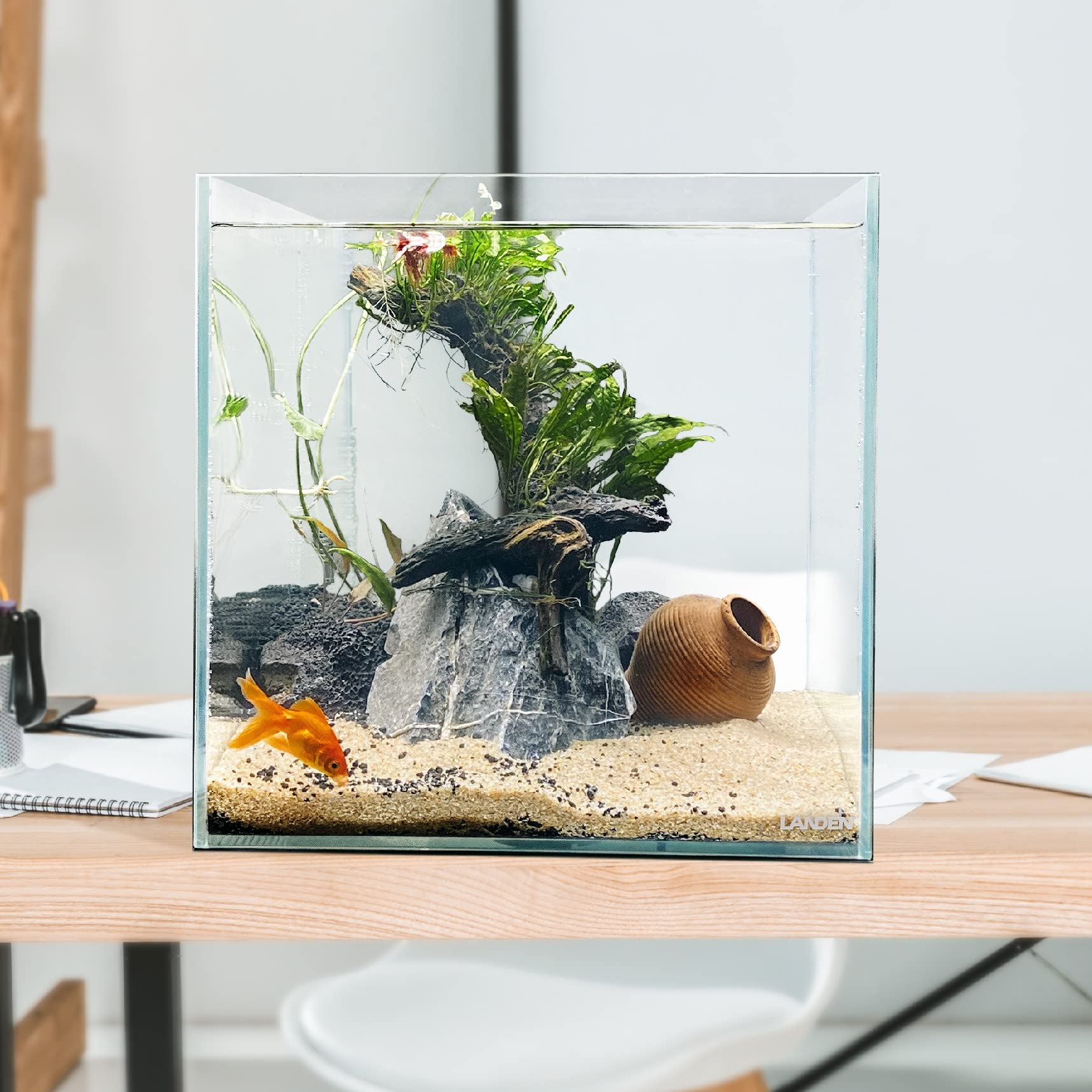 Landen 30C 6.6 Gallon Rimless Low Iron Aquarium Tank, W11.8  D11.8  H11.8 in(30x30x30cm) 5mm Thickness with Nano Foam Leveling M